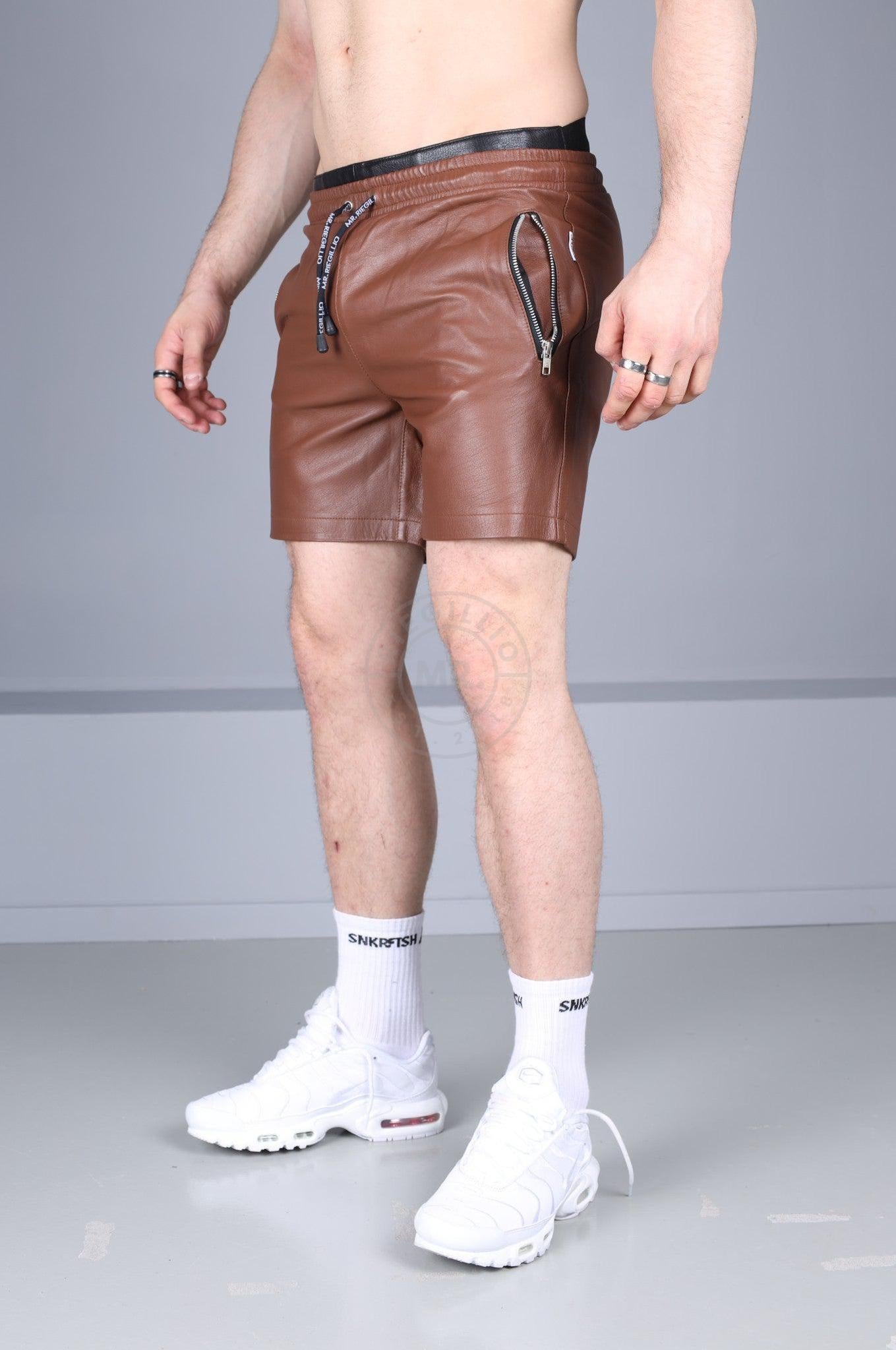 Cinnamon Brown Leather Track Short at MR. Riegillio