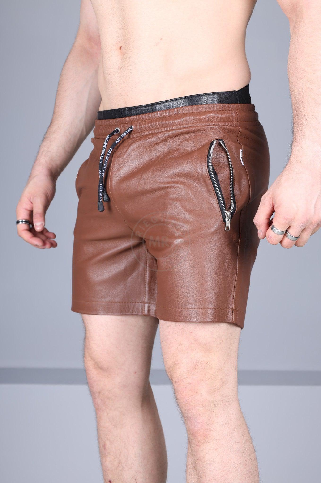 Cinnamon Brown Leather Track Short at MR. Riegillio