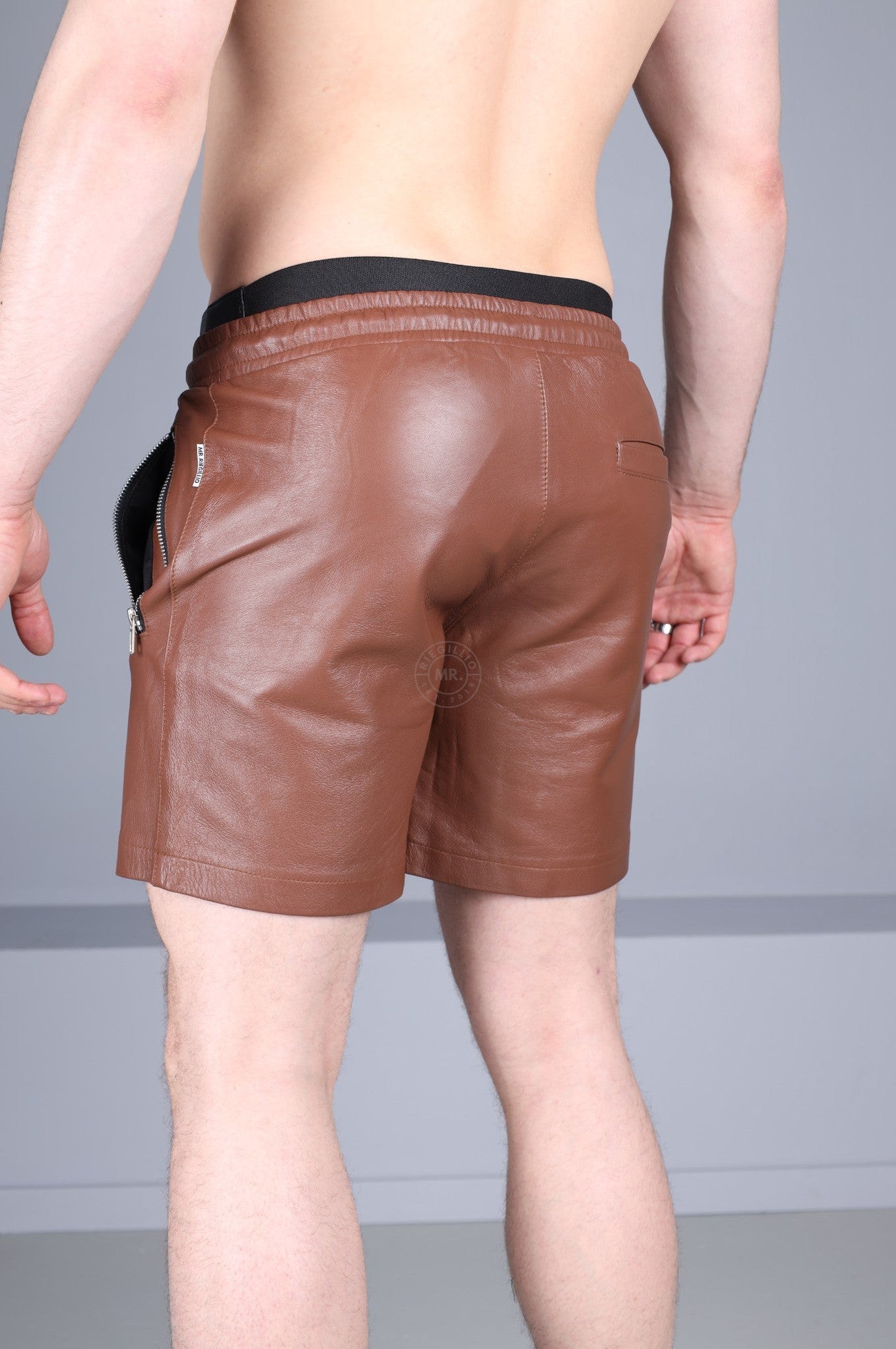 Cinnamon Brown Leather Track Short at MR. Riegillio
