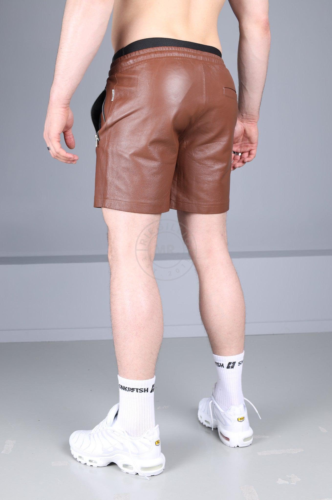 Cinnamon Brown Leather Track Short at MR. Riegillio