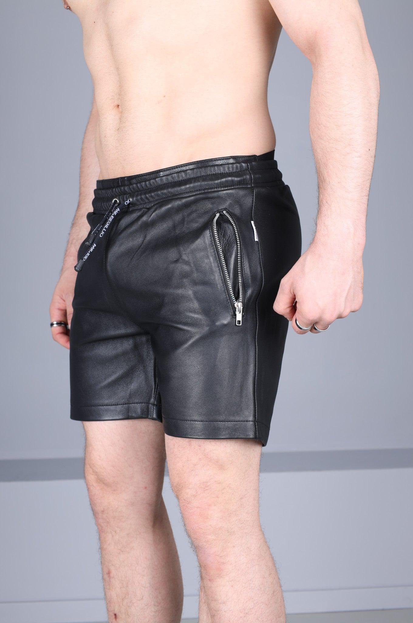 Black Leather Track Short at MR. Riegillio