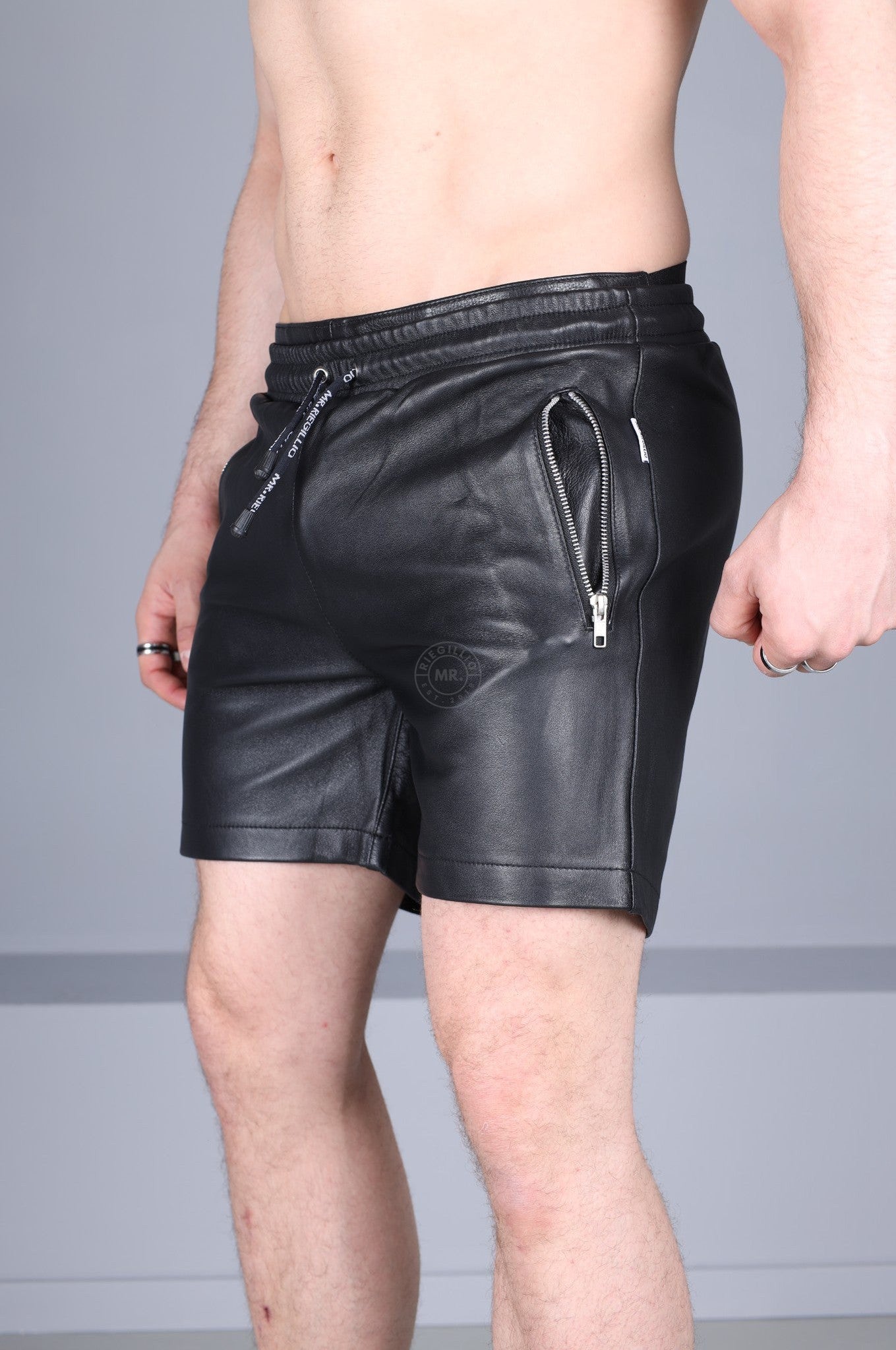 Black Leather Track Short at MR. Riegillio
