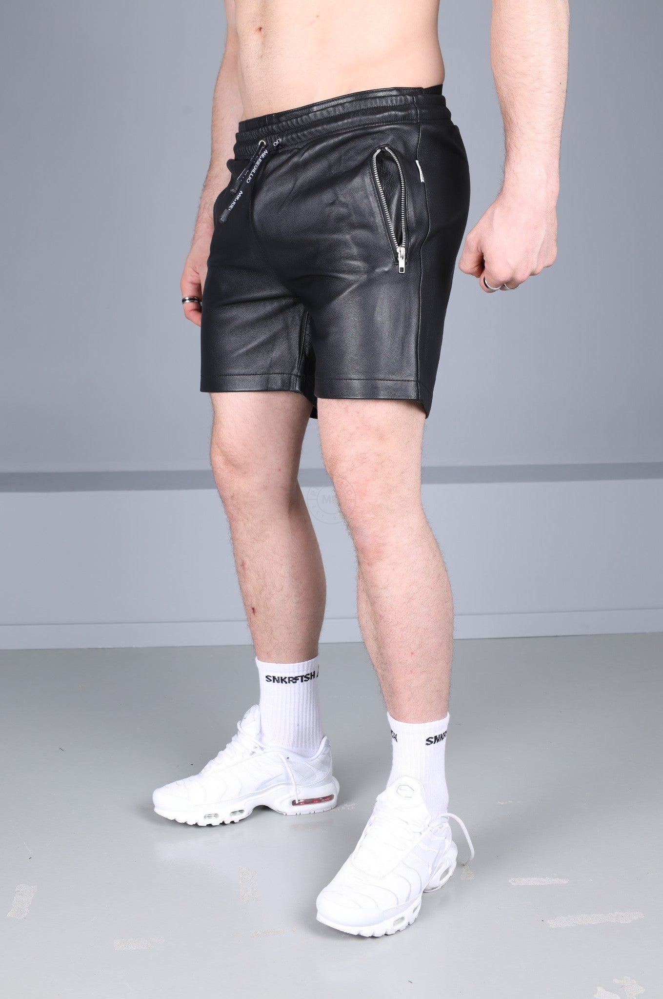 Black Leather Track Short at MR. Riegillio