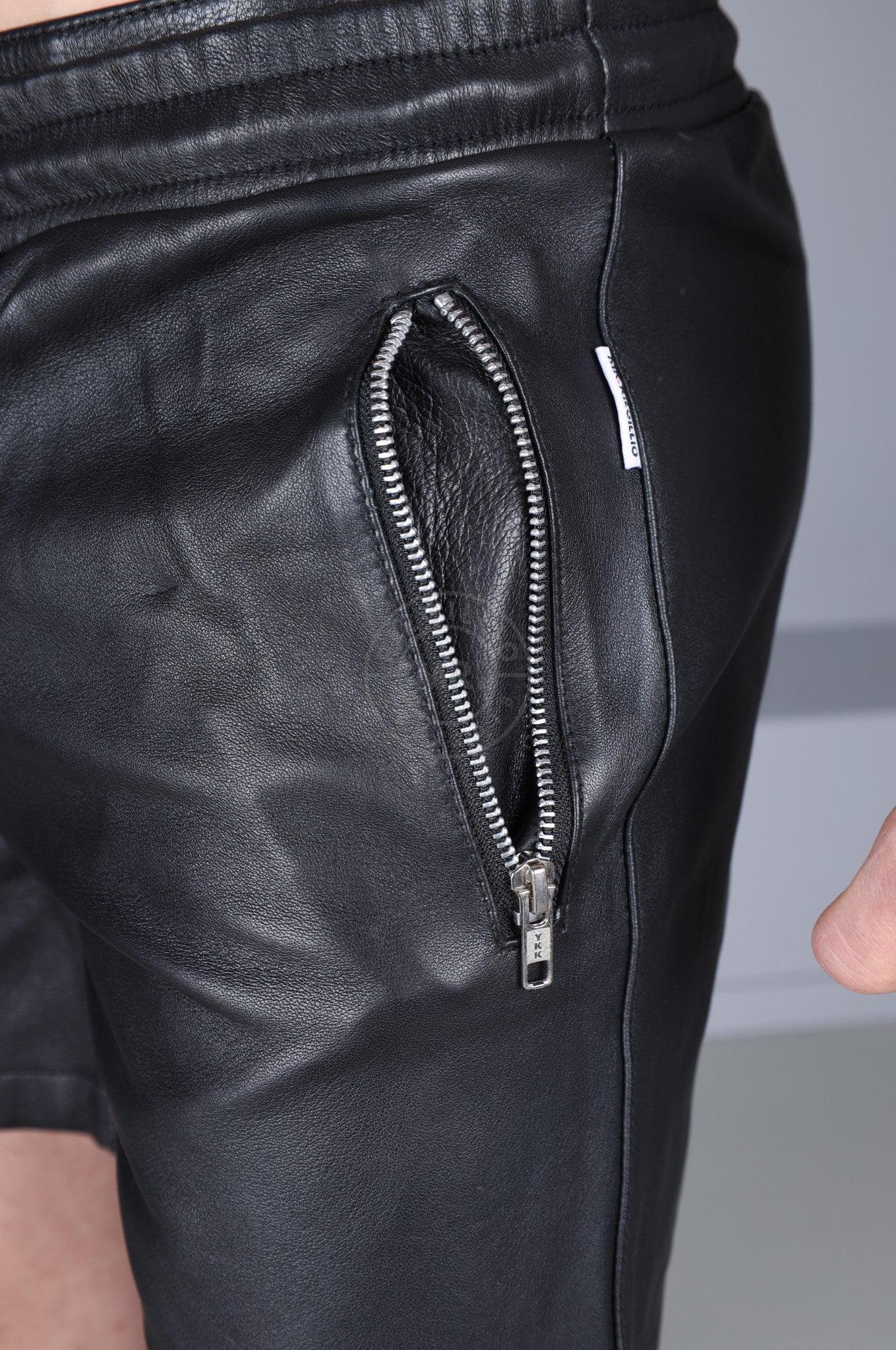 Black Leather Track Short at MR. Riegillio