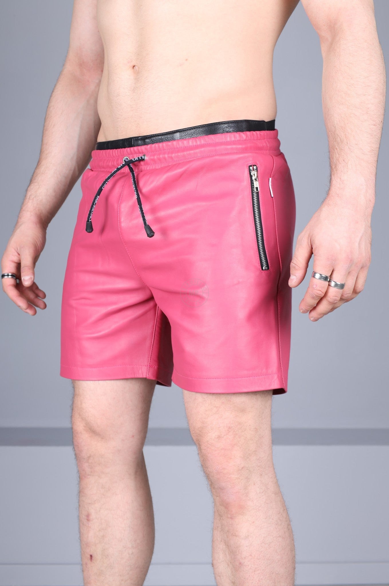 Pink Leather Track Short at MR. Riegillio