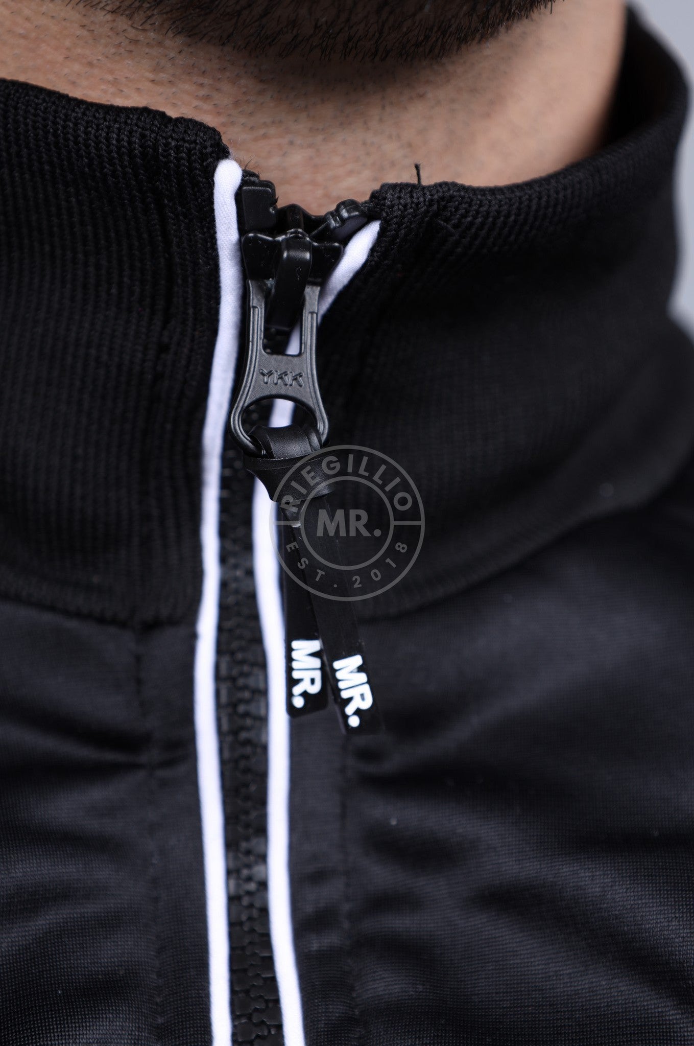 PVC 24 Tracksuit Jacket - Black with White Piping at MR. Riegillio