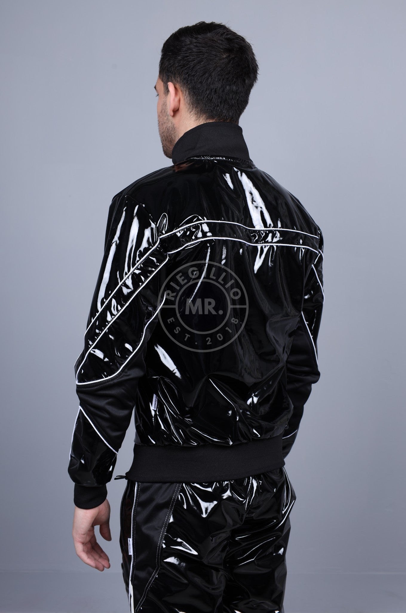 PVC 24 Tracksuit Jacket - Black with White Piping at MR. Riegillio