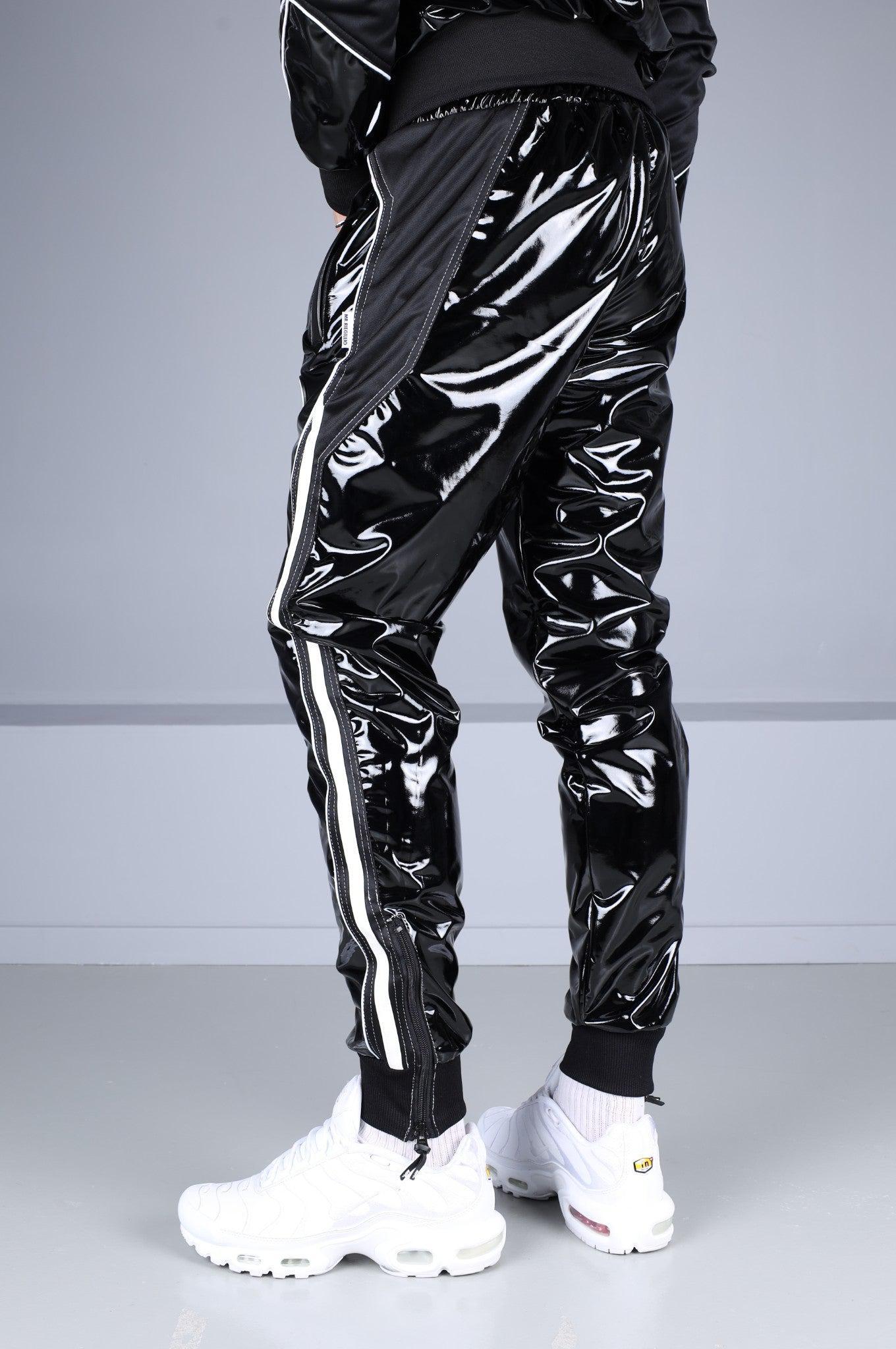 PVC 24 Tracksuit Pants - Black with White Piping at MR. Riegillio
