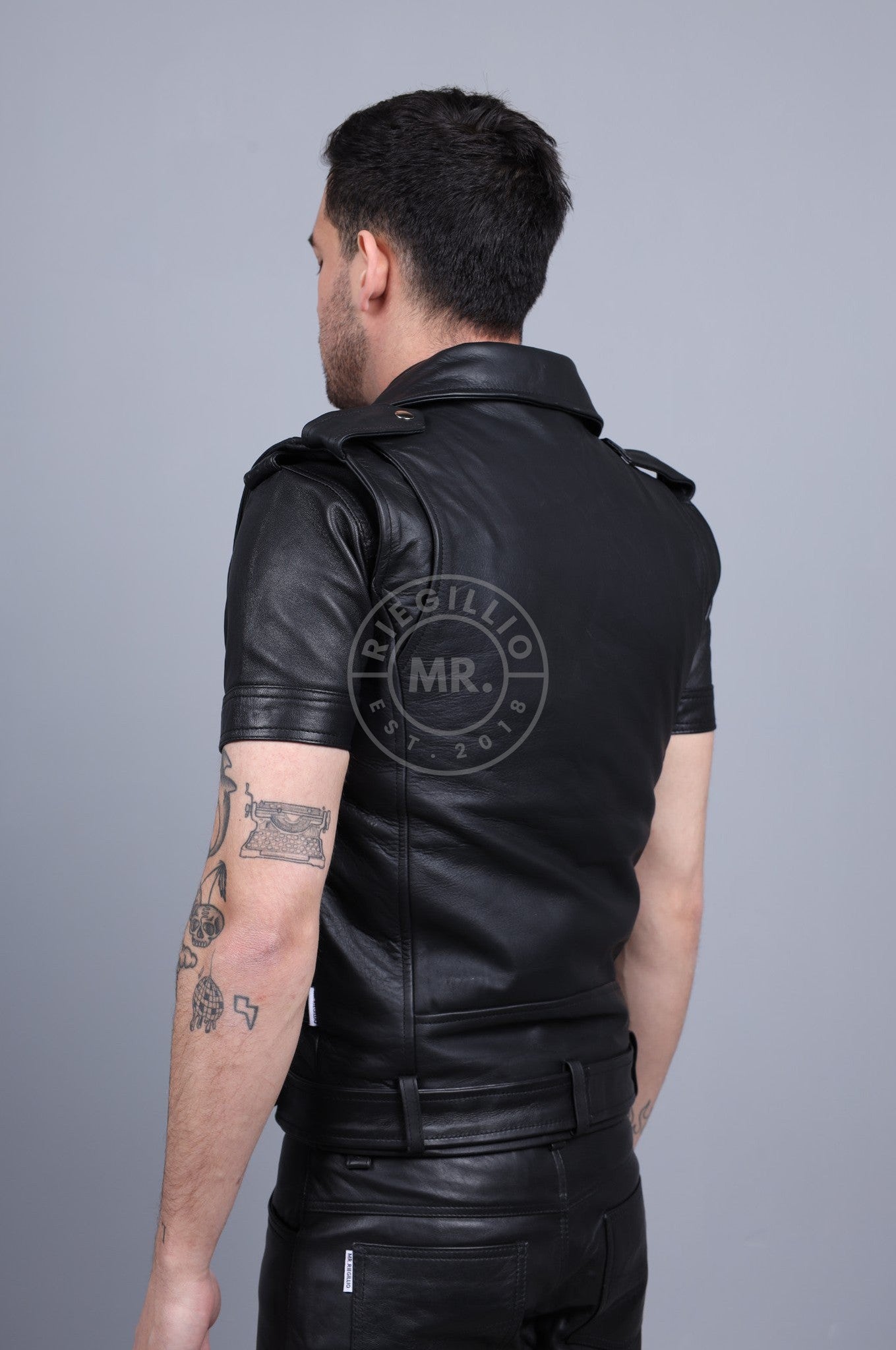 Leather Brando Sleeveless Jacket at MR. Riegillio