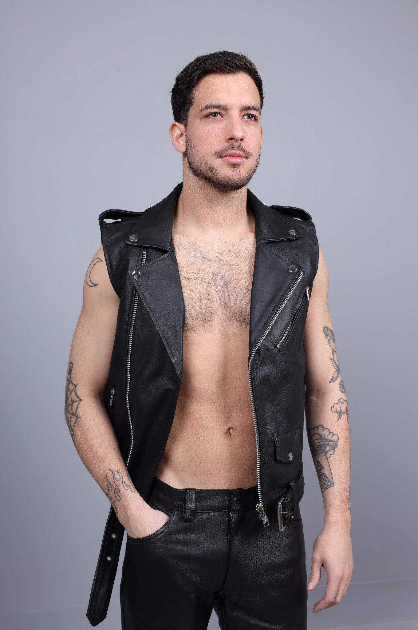 Leather Brando Sleeveless Jacket at MR. Riegillio