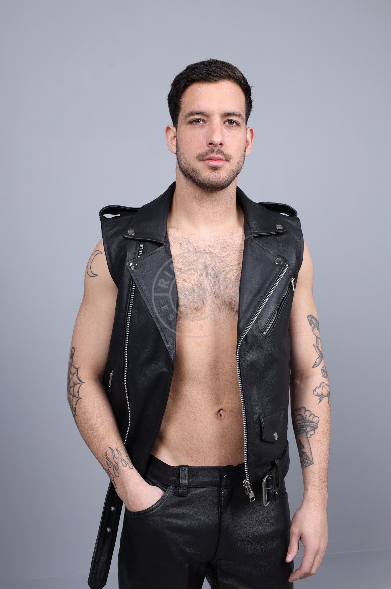 Leather Brando Sleeveless Jacket-at MR. Riegillio