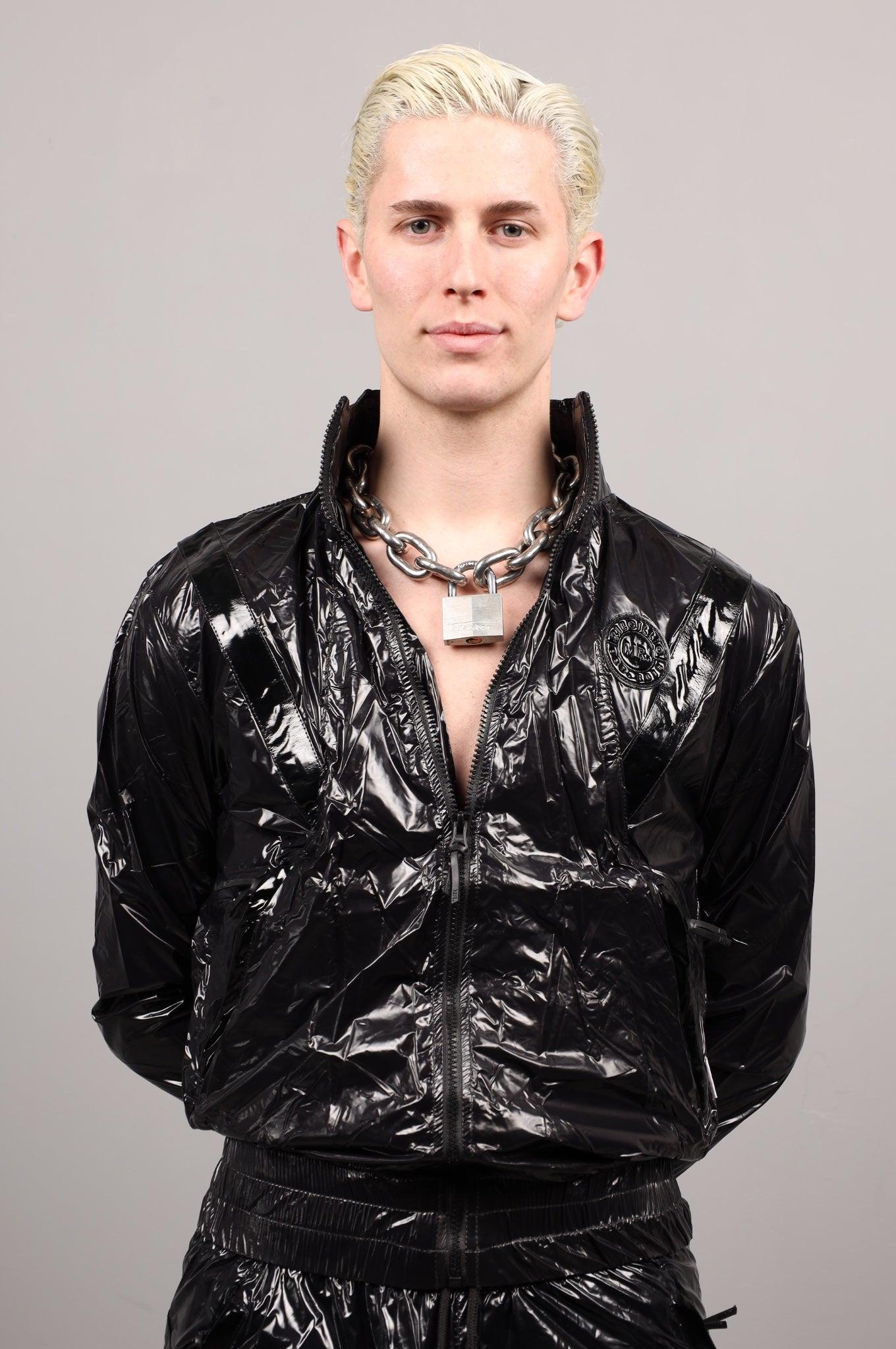 Shiny Nylon 24 Tracksuit Jacket - Black at MR. Riegillio