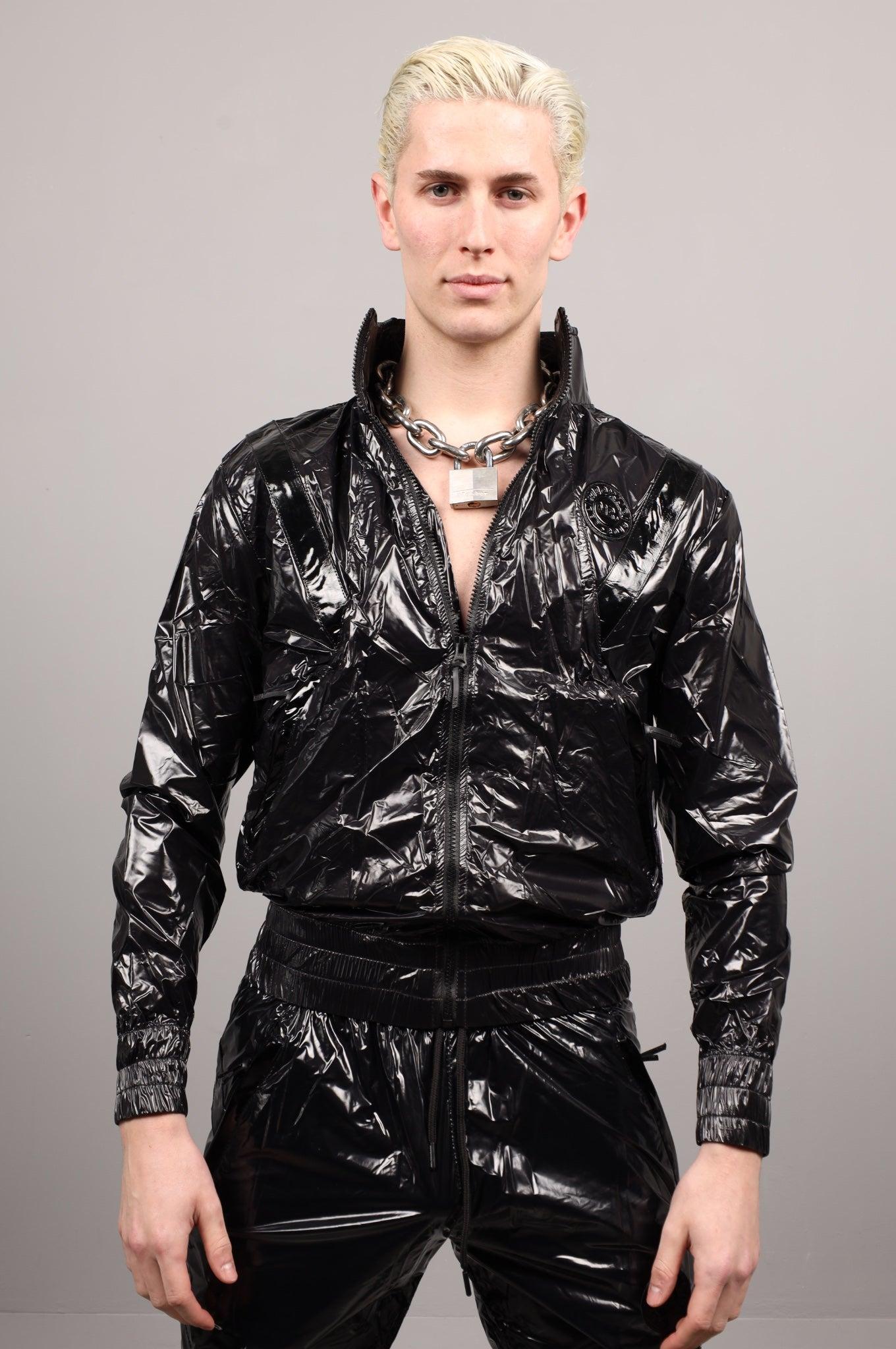 Shiny Nylon 24 Tracksuit Jacket - Black at MR. Riegillio