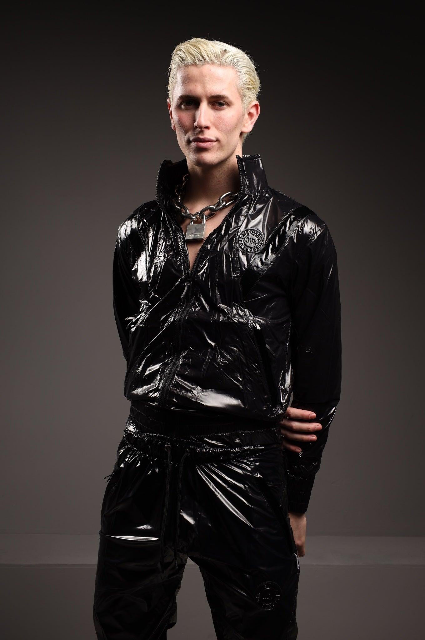 Shiny Nylon 24 Tracksuit Jacket - Black at MR. Riegillio
