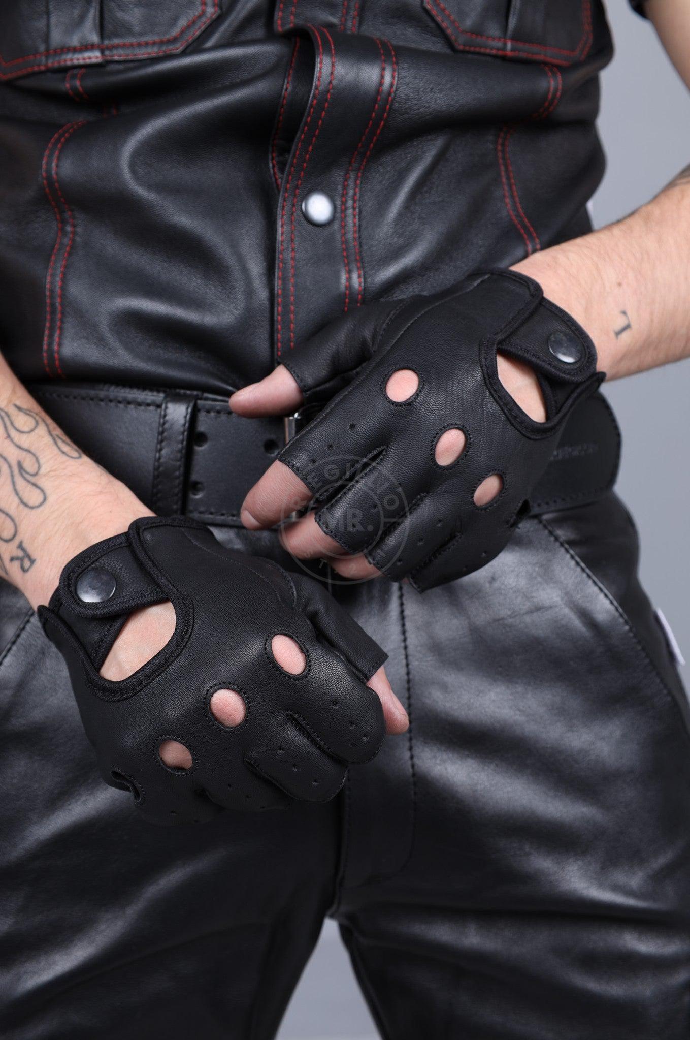 Black Leather Fingerless Gloves at MR. Riegillio