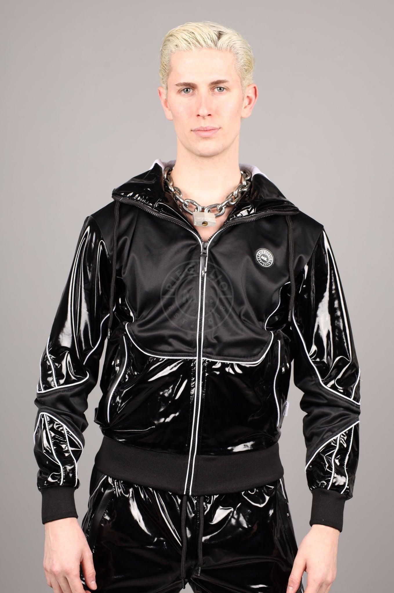 PVC 24 Tracksuit Hooded Jacket - Black with White Piping at MR. Riegillio