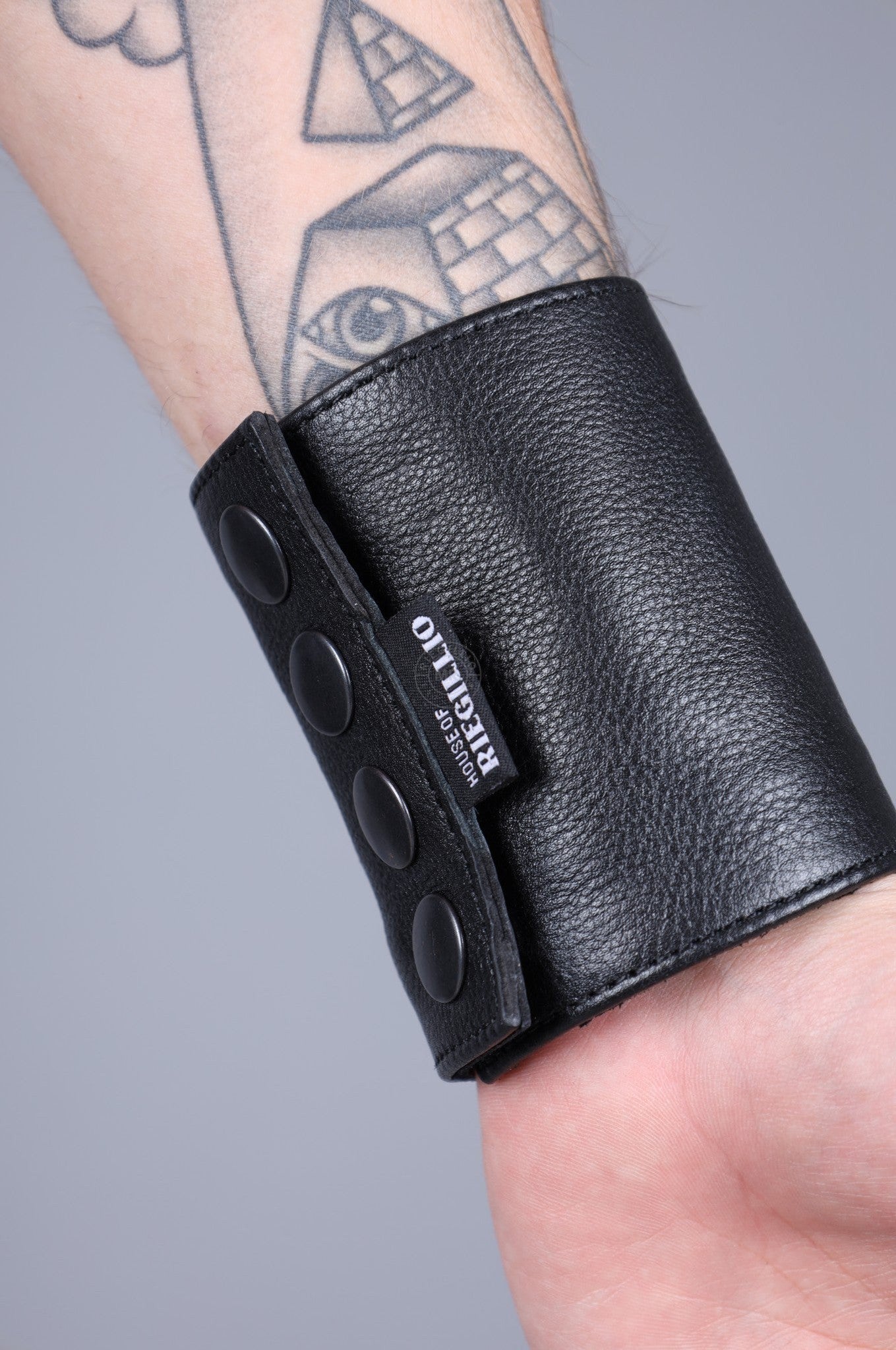 Black Leather Puppy Wrist Wallet - Jeans Blue at MR. Riegillio