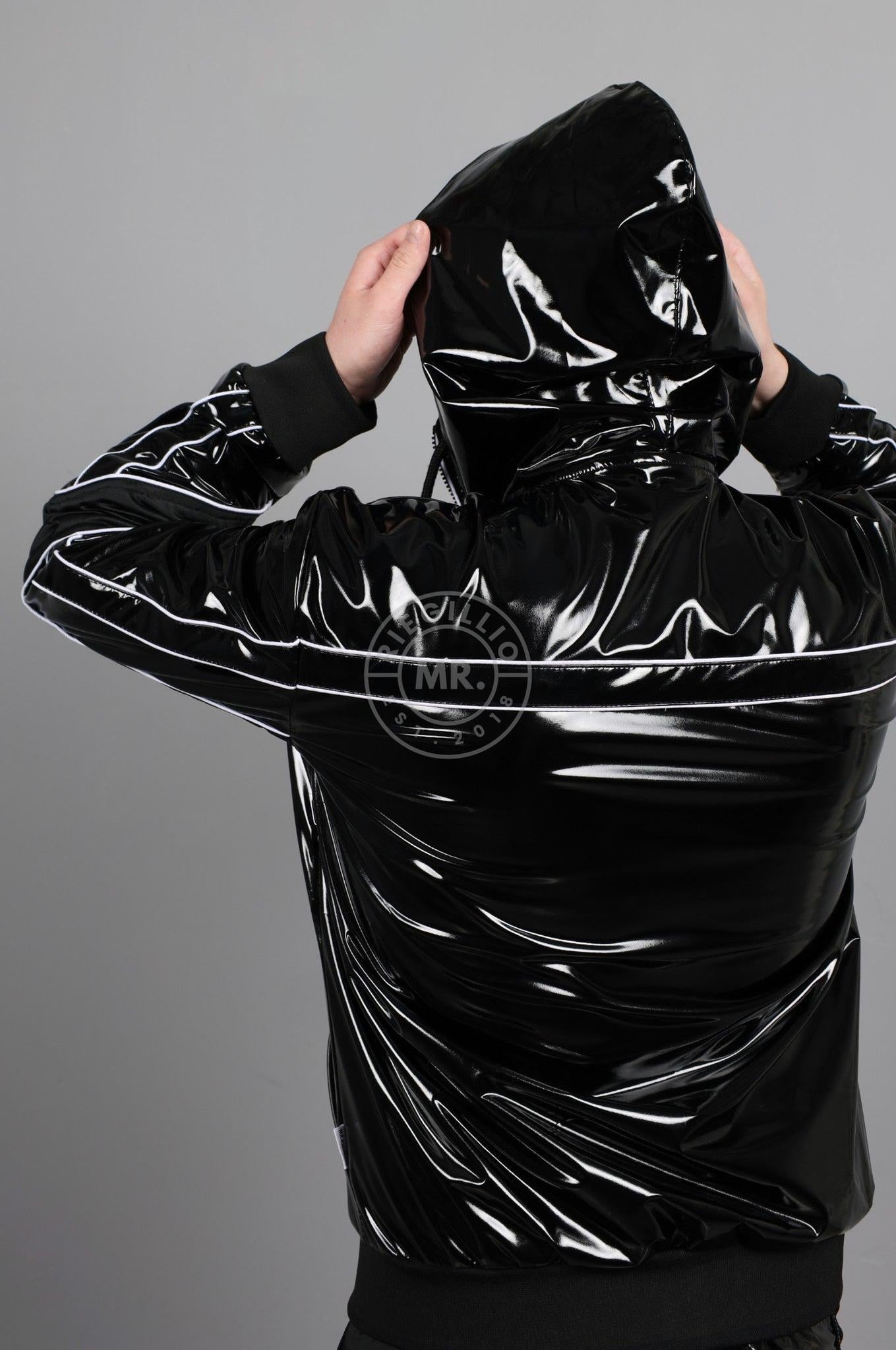PVC 24 Tracksuit Hooded Jacket - Black with White Piping at MR. Riegillio