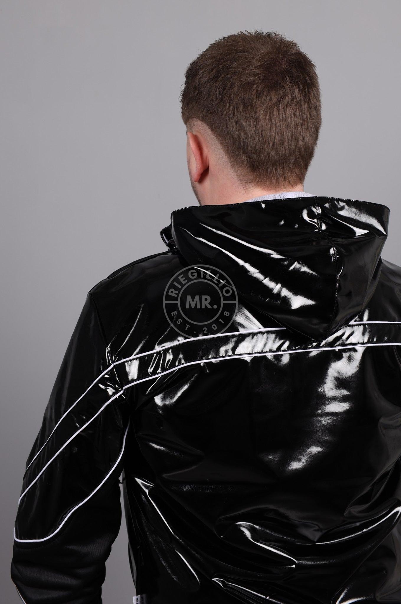 PVC 24 Tracksuit Hooded Jacket - Black with White Piping at MR. Riegillio