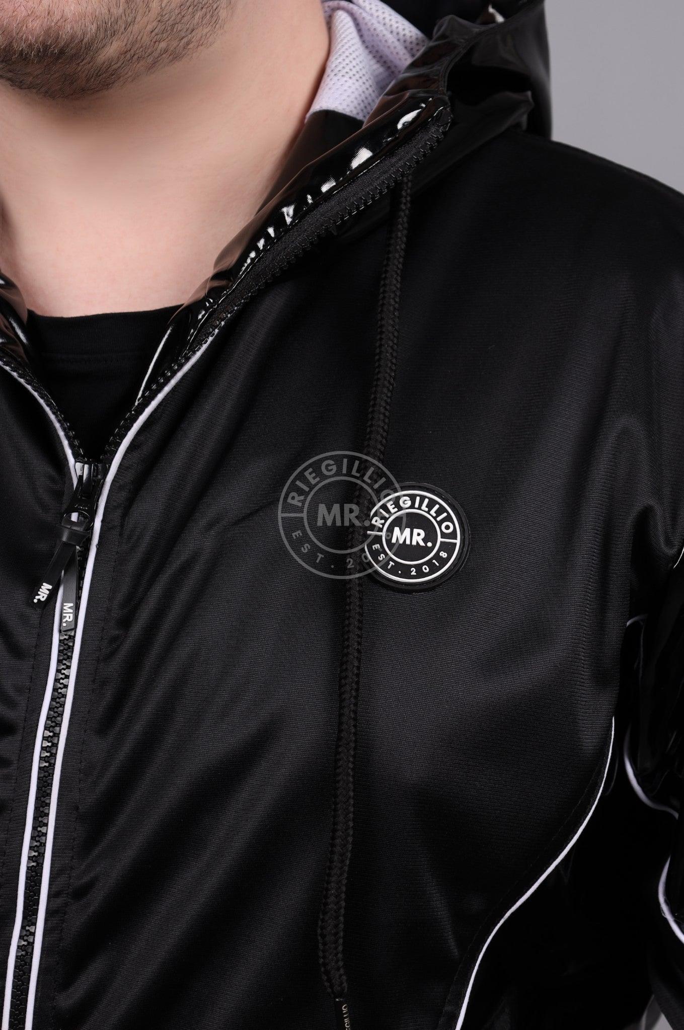 PVC 24 Tracksuit Hooded Jacket - Black with White Piping at MR. Riegillio