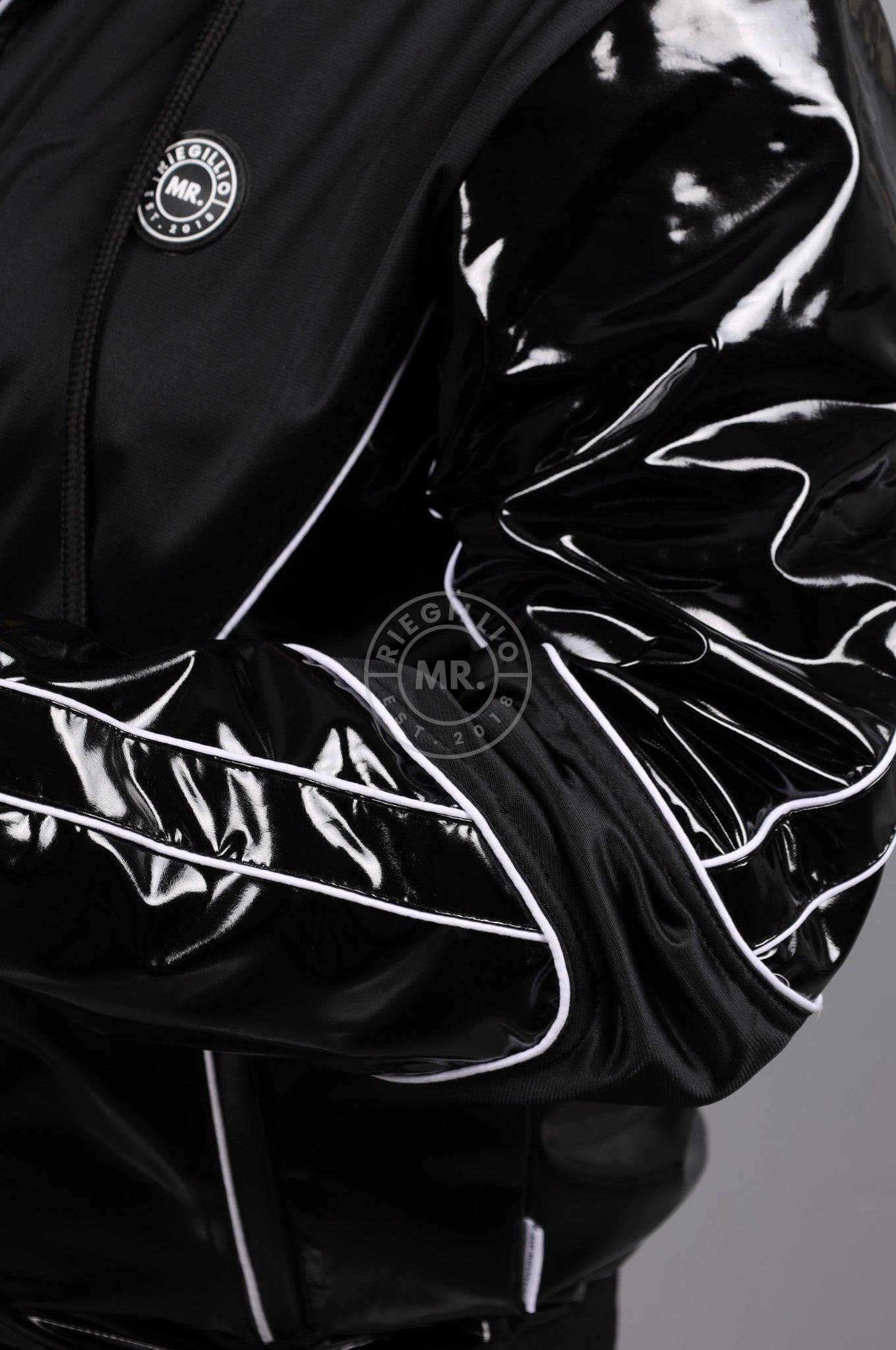 PVC 24 Tracksuit Hooded Jacket - Black with White Piping at MR. Riegillio