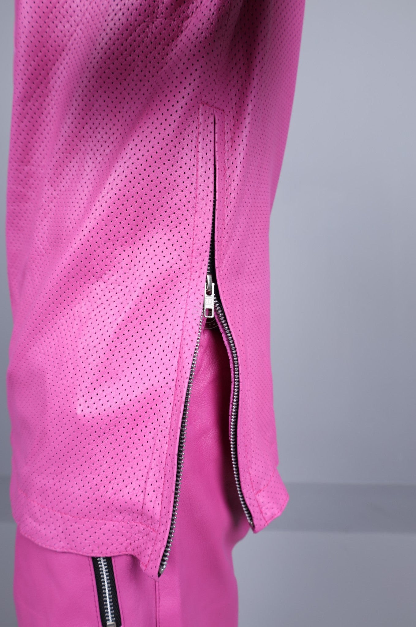 Bright Pink Leather Perforated T-Shirt at MR. Riegillio