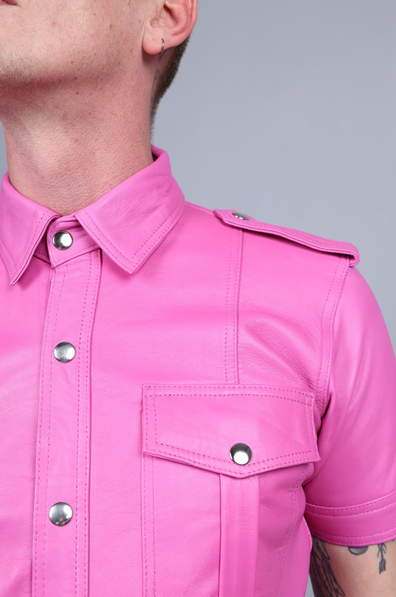 Bright Pink Leather Shirt at MR. Riegillio