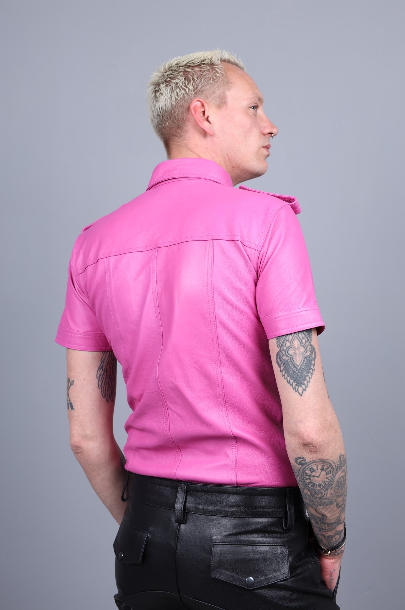 Bright Pink Leather Shirt at MR. Riegillio
