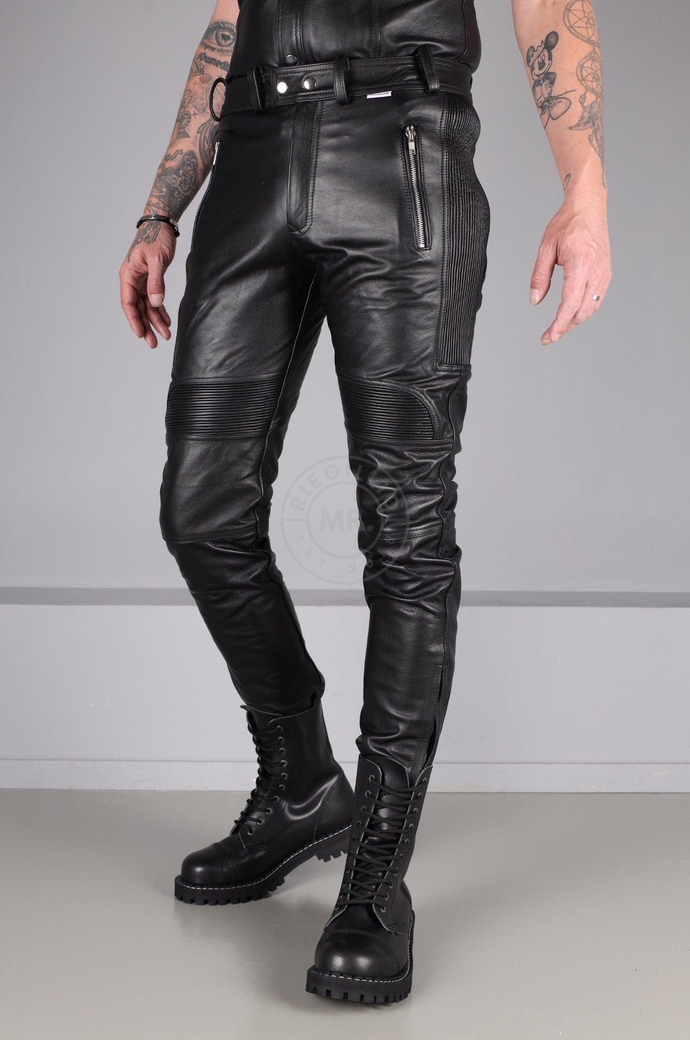 Black Leather Biker Pants at MR. Riegillio
