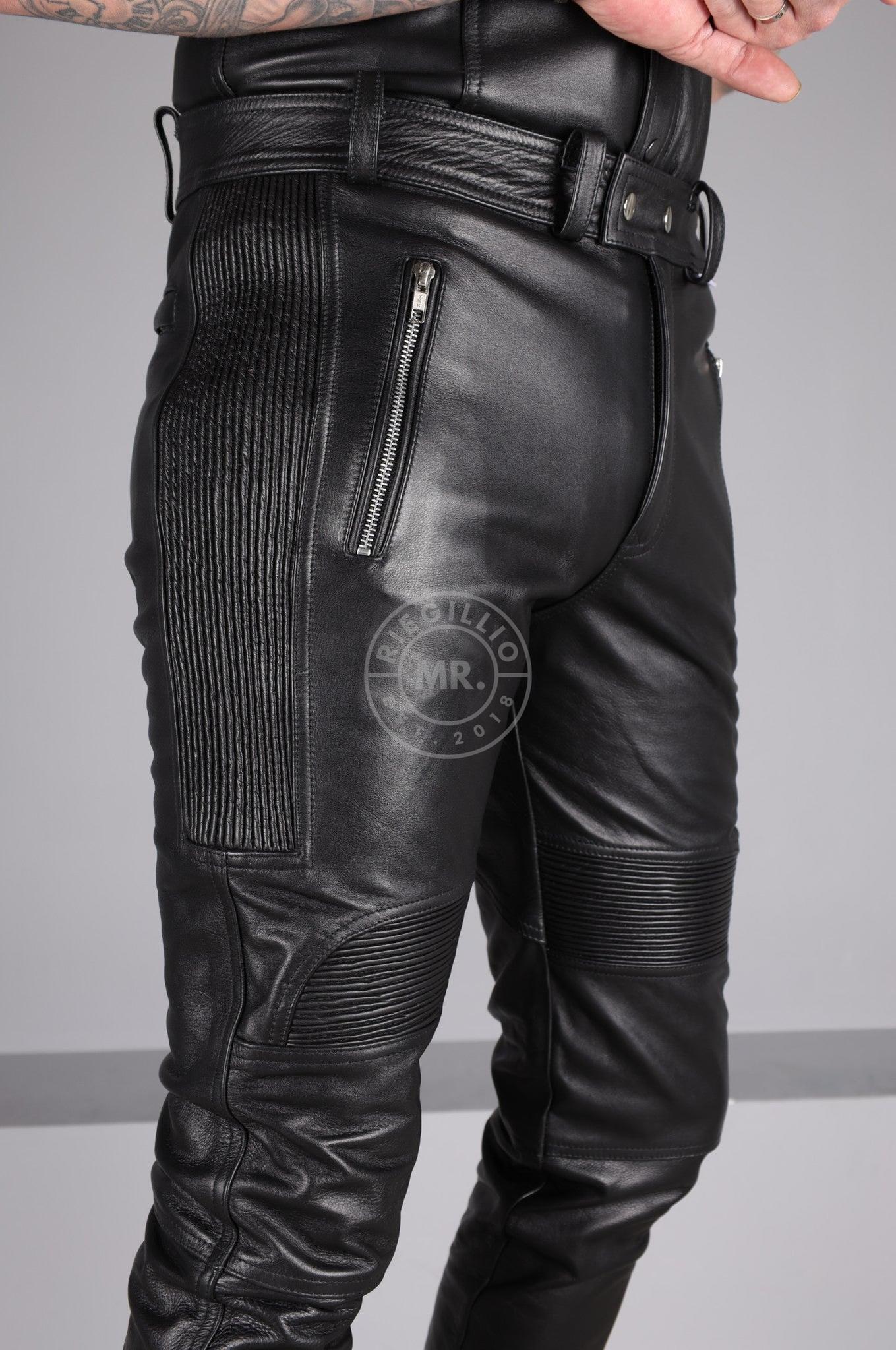 Black Leather Biker Pants at MR. Riegillio