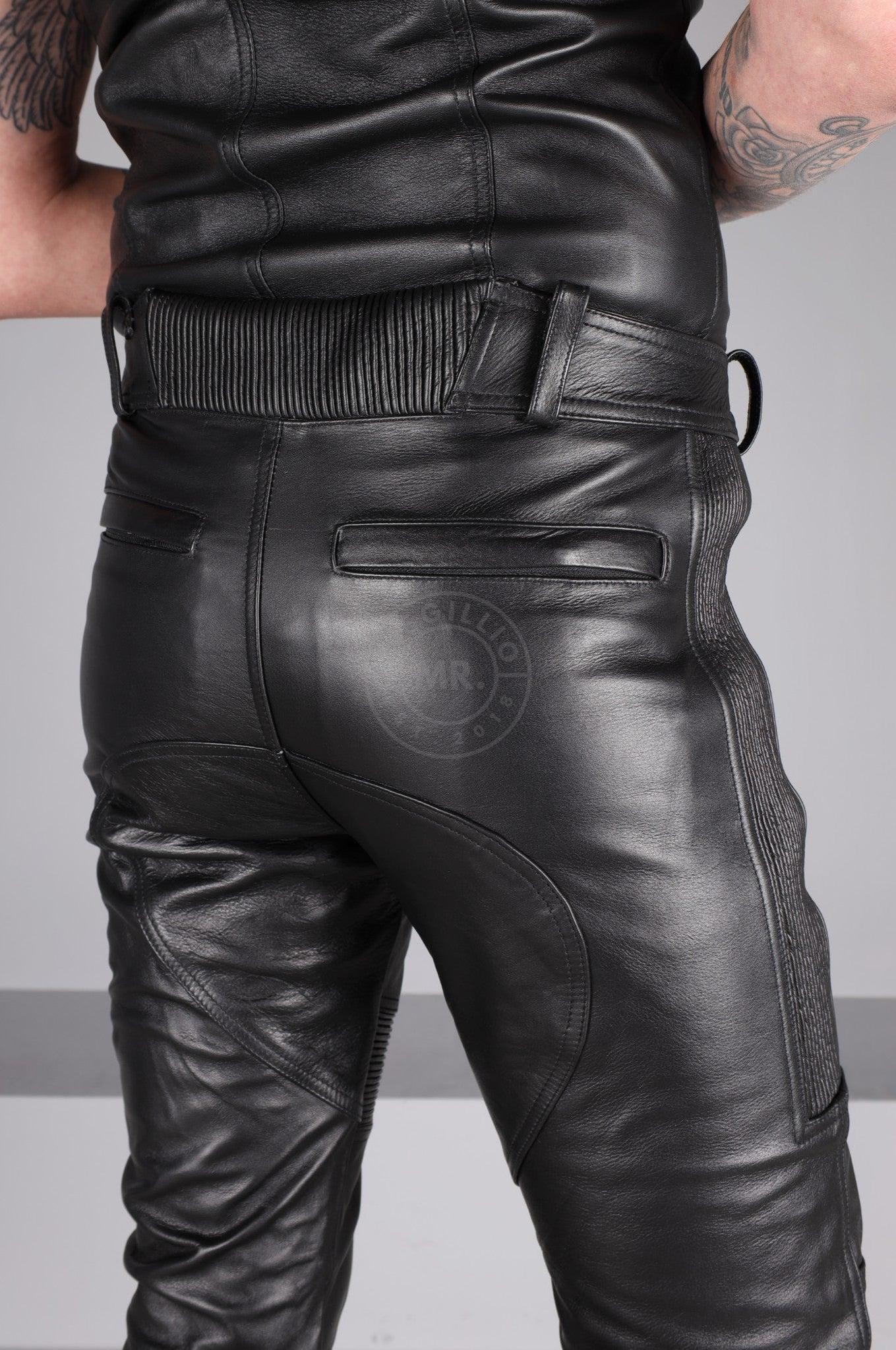 Black Leather Biker Pants at MR. Riegillio