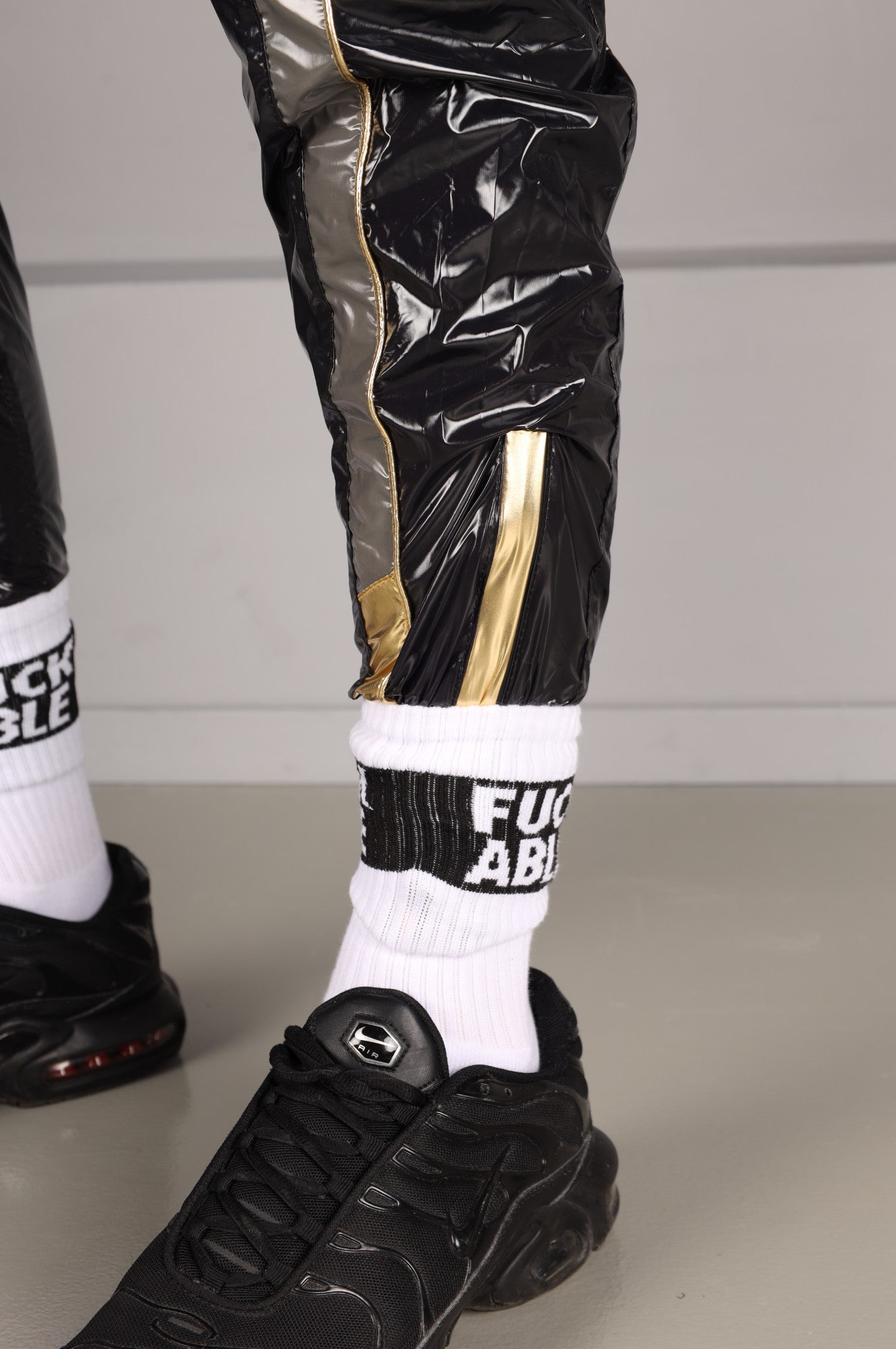 Shiny Nylon FORT Tracksuit Pants - Gold