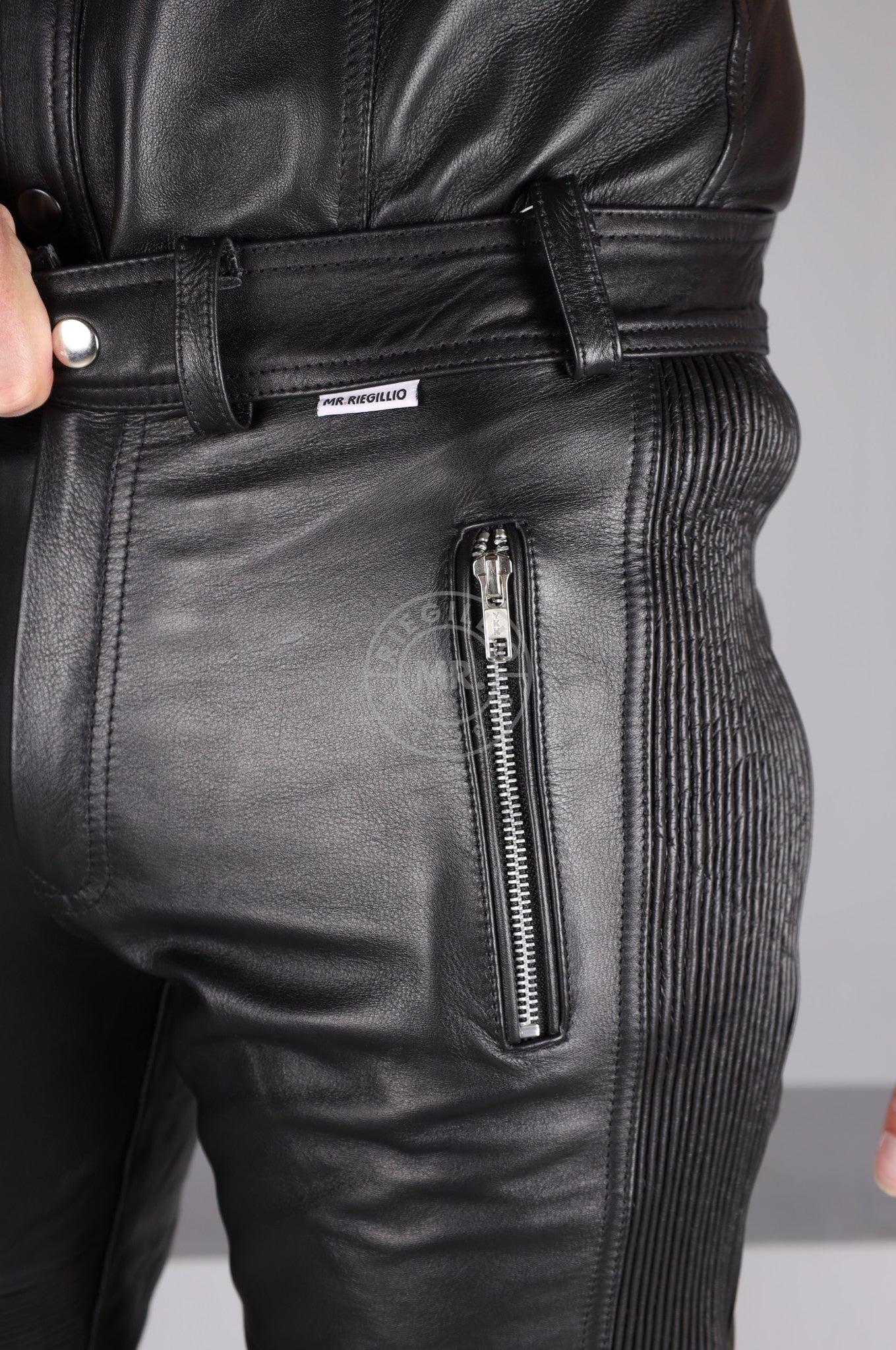 Black Leather Biker Pants at MR. Riegillio