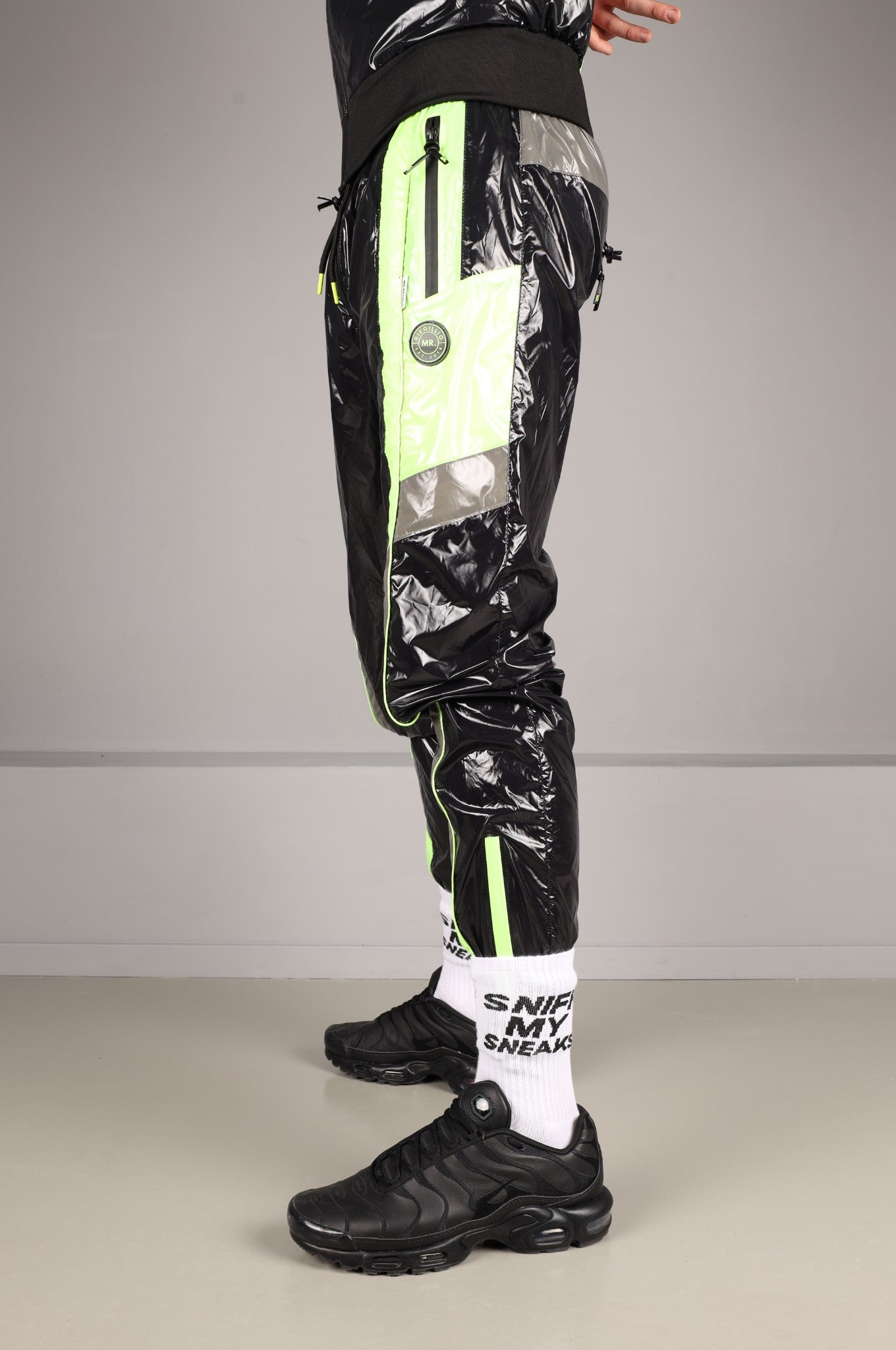 Shiny Nylon FORT Tracksuit Pants - Neon Green