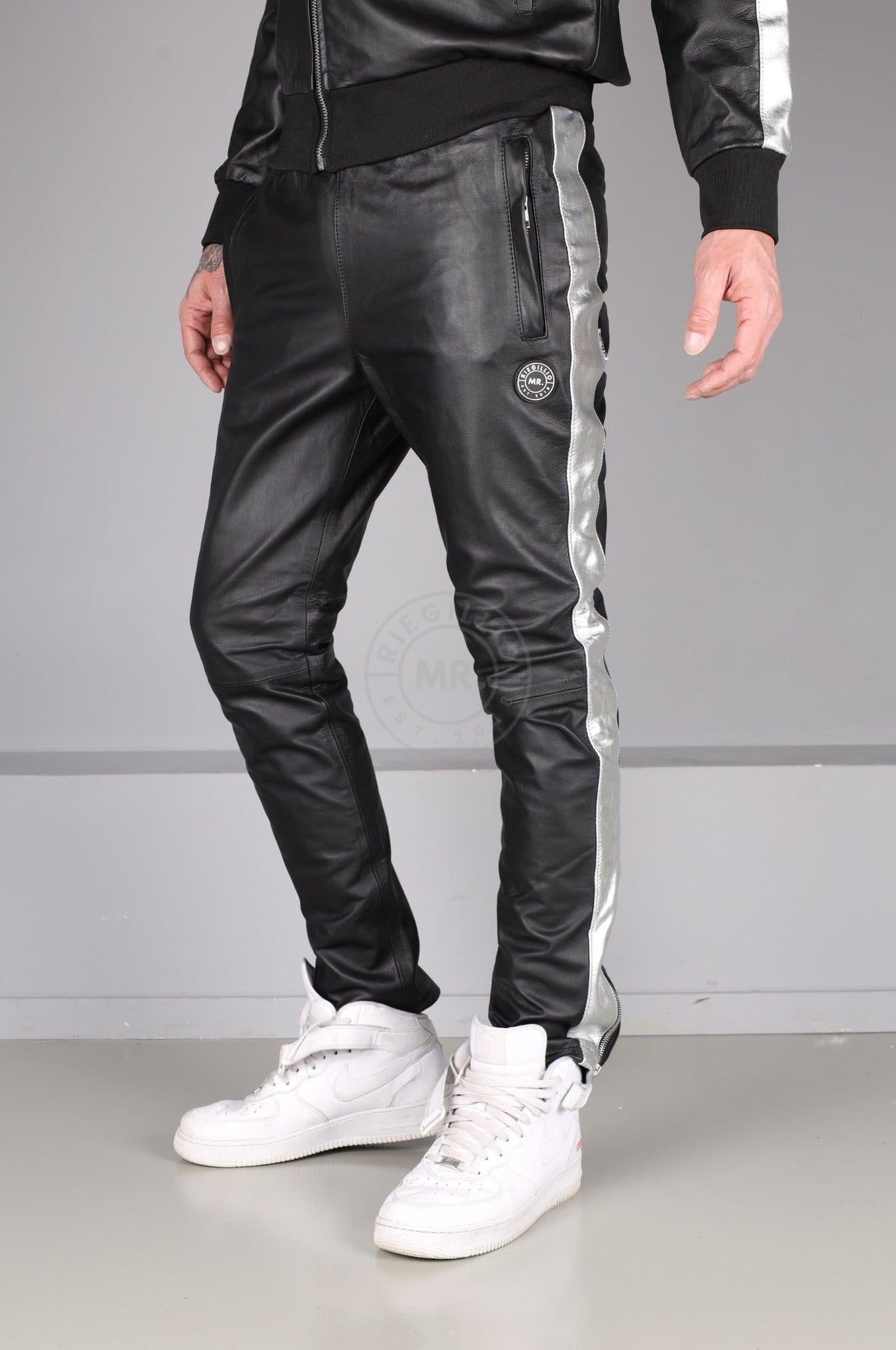 Leather Tracksuit Pants - PODI - Silver at MR. Riegillio