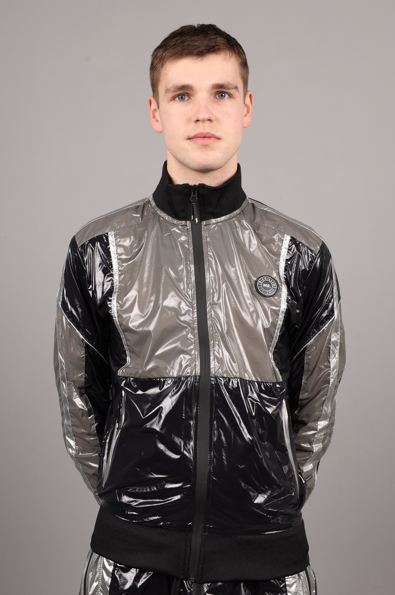Shiny Nylon FORT Tracksuit Jacket - Silver