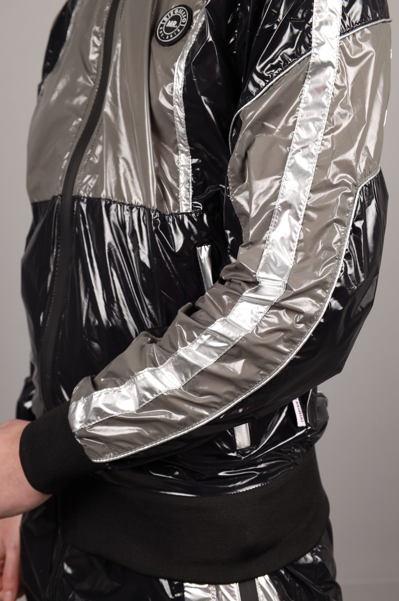 Shiny Nylon FORT Tracksuit Jacket - Silver