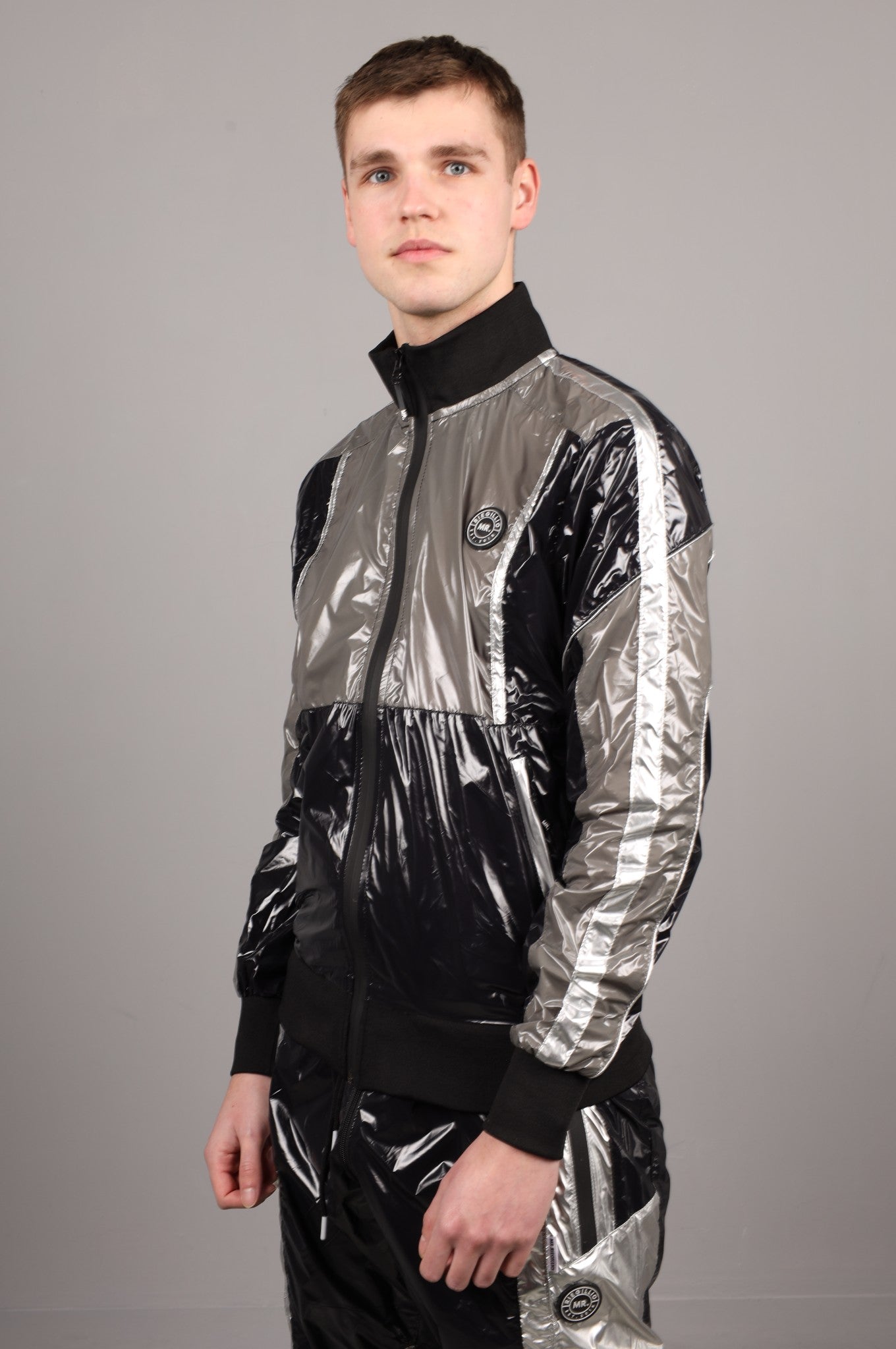Shiny Nylon FORT Tracksuit Jacket - Silver