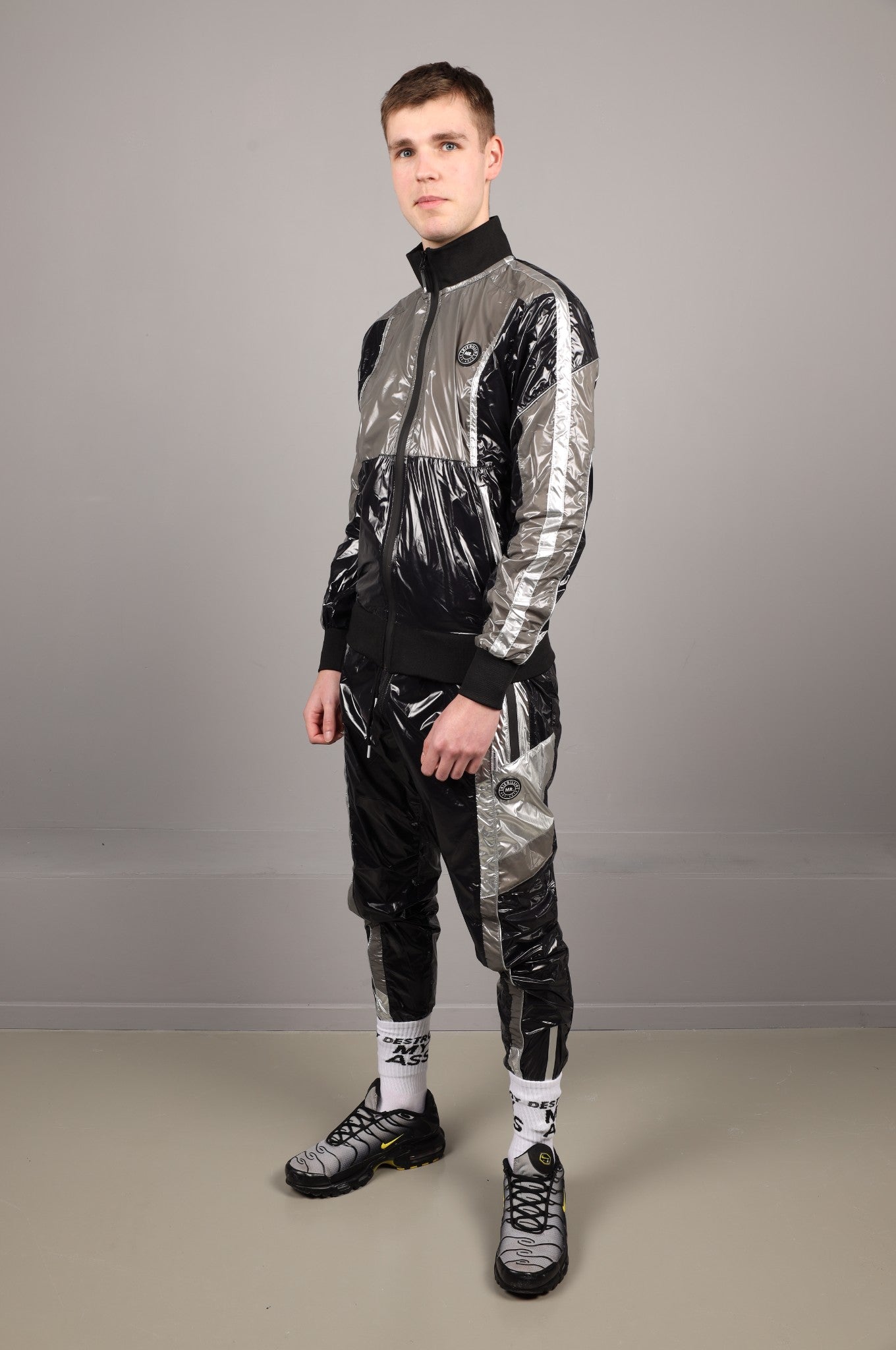 Shiny Nylon FORT Tracksuit Jacket - Silver