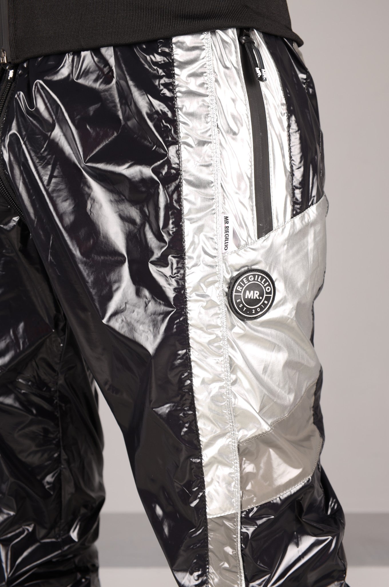 Shiny Nylon FORT Tracksuit Pants - Silver