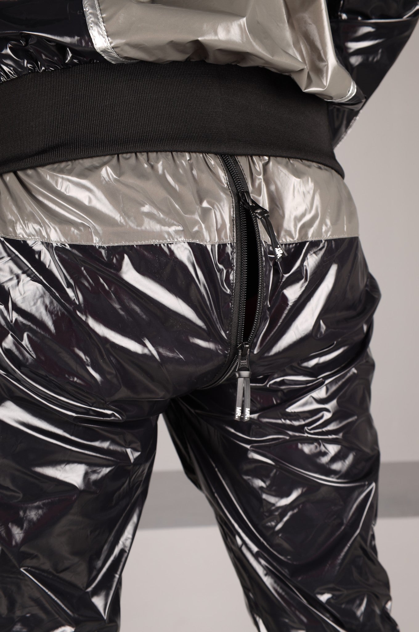 Shiny Nylon FORT Tracksuit Pants - Silver