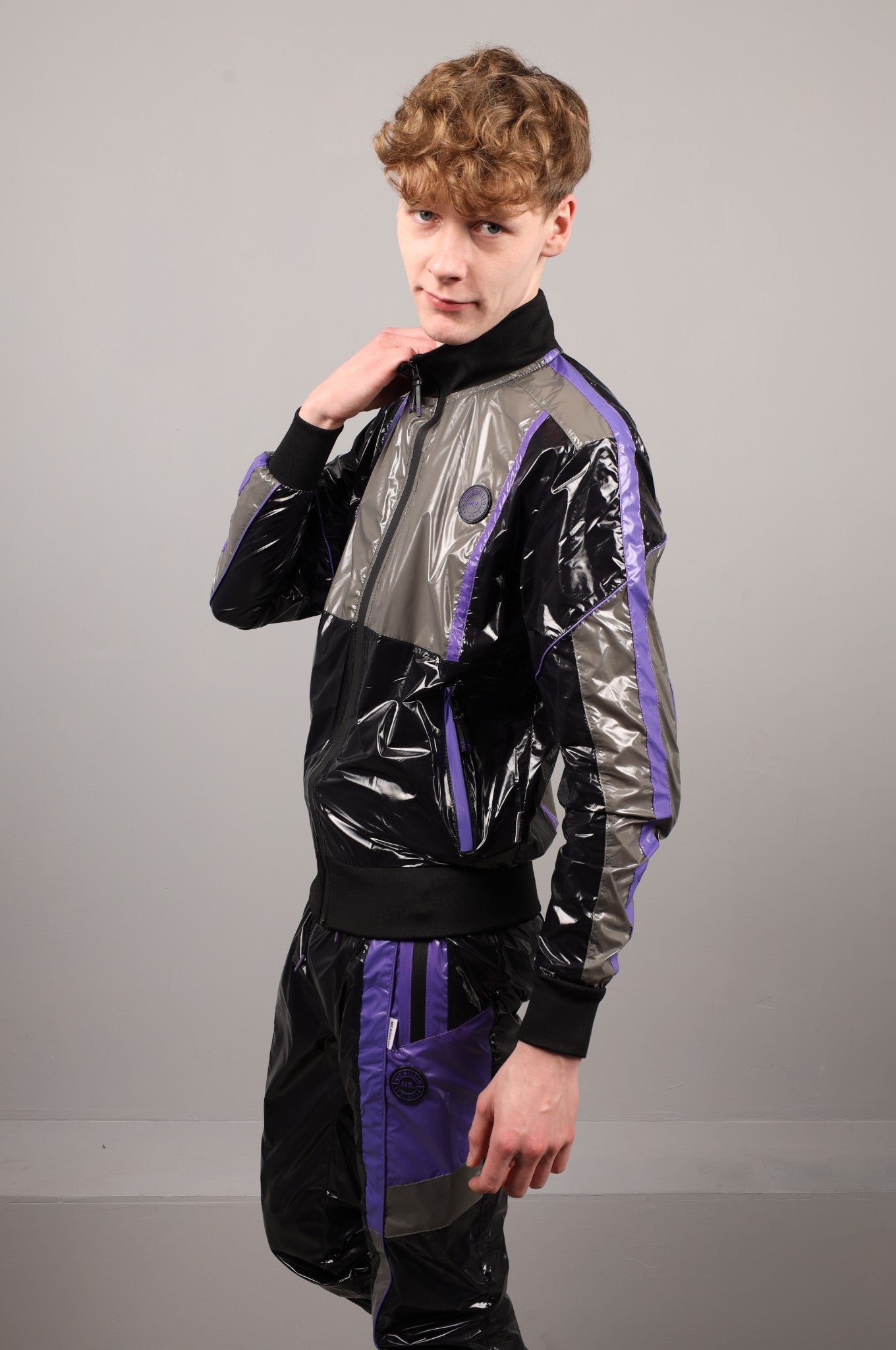 Shiny Nylon FORT Tracksuit Jacket - Purple