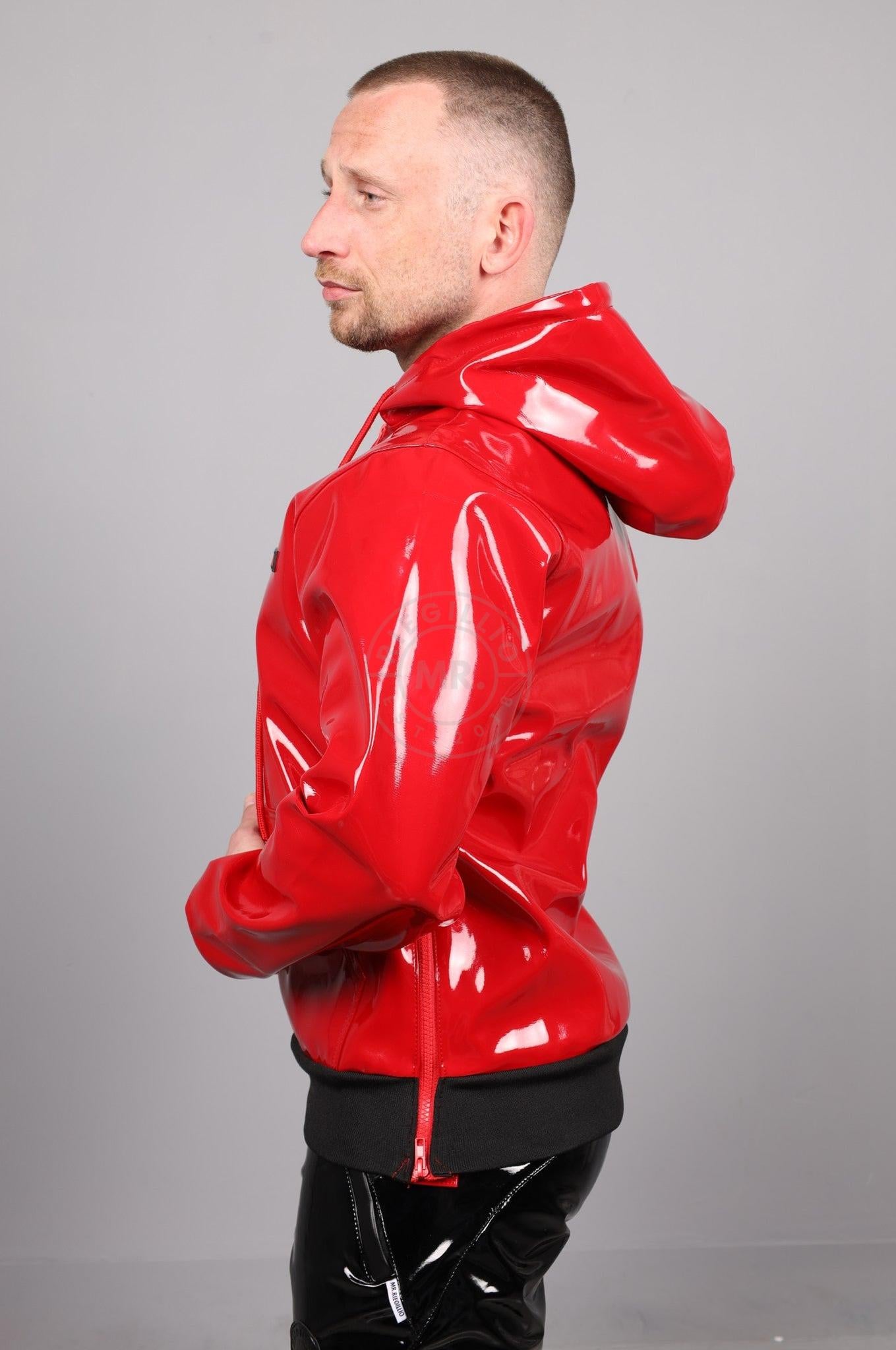 Red PVC Zip Up Hoodie at MR. Riegillio