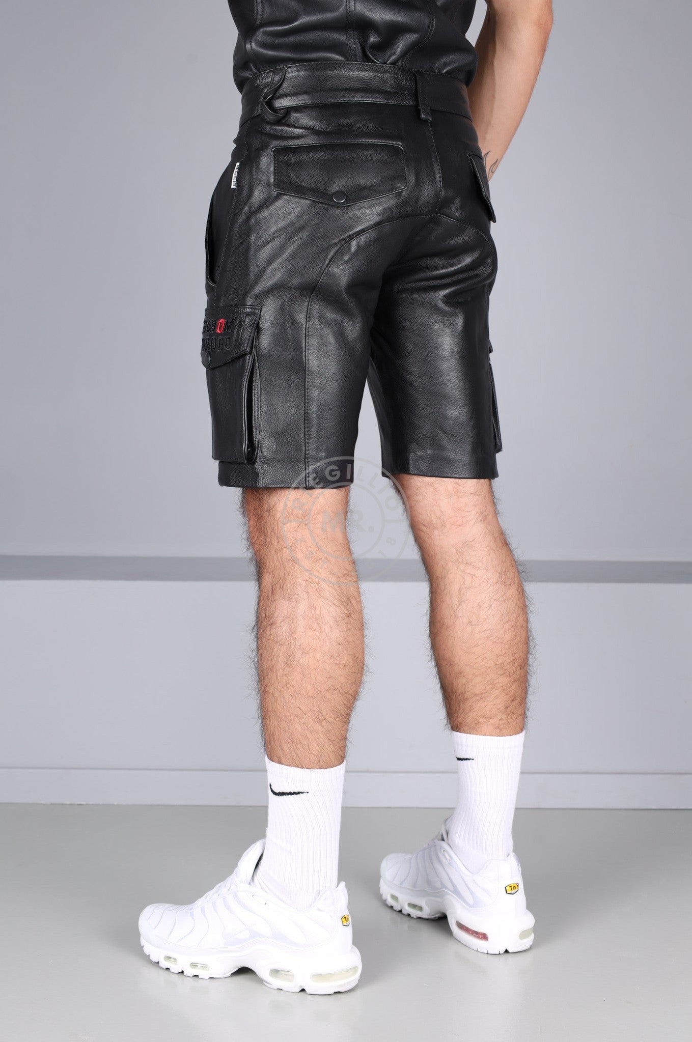 Black Leather Cargo Short - Folsom Edition at MR. Riegillio
