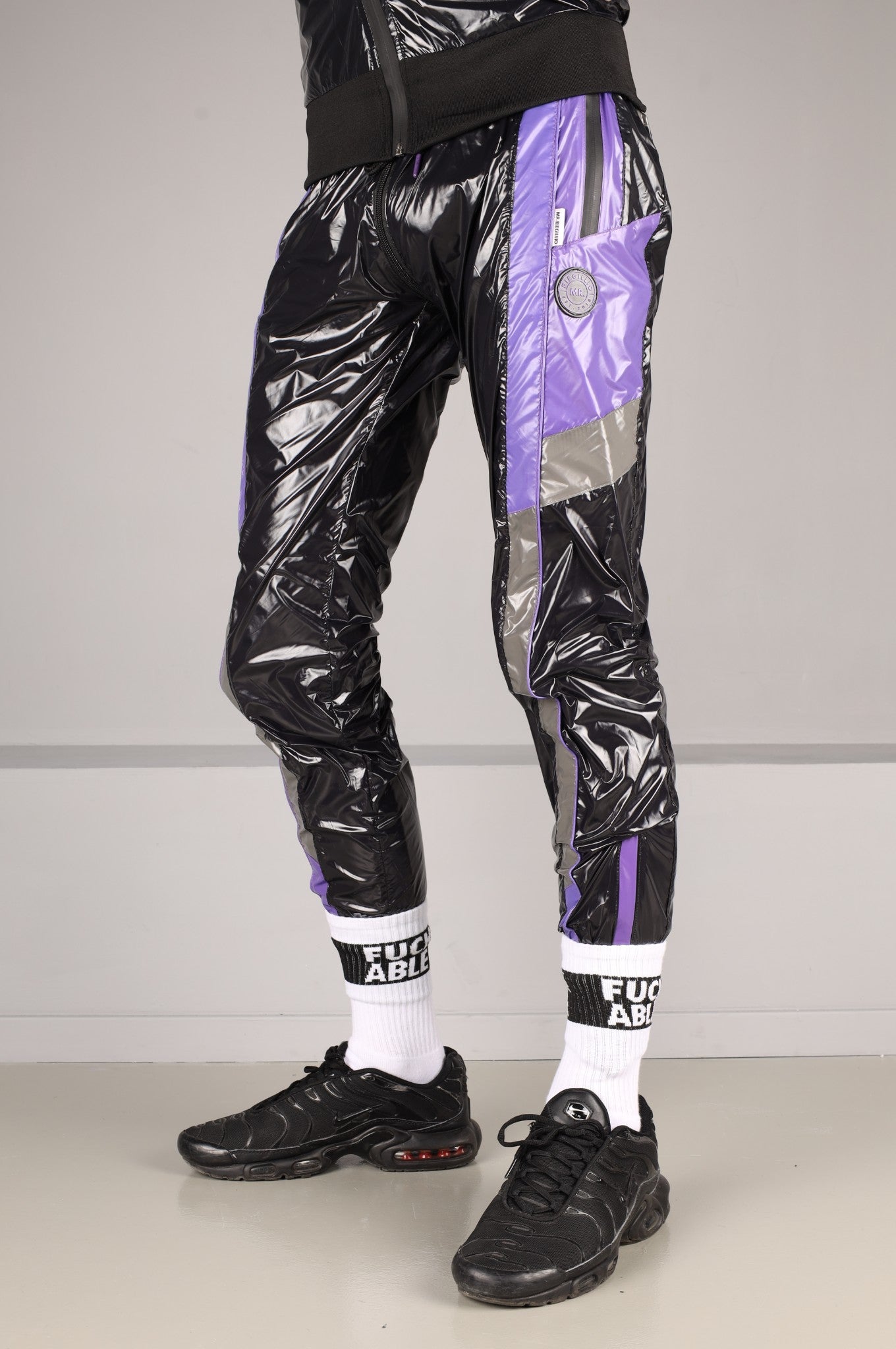 Shiny Nylon FORT Tracksuit Pants - Purple