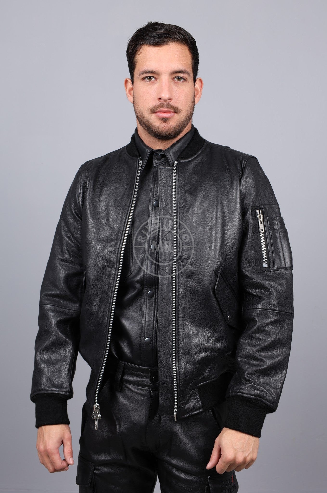 Black Leather Bomber Jacket - Folsom Edition at MR. Riegillio