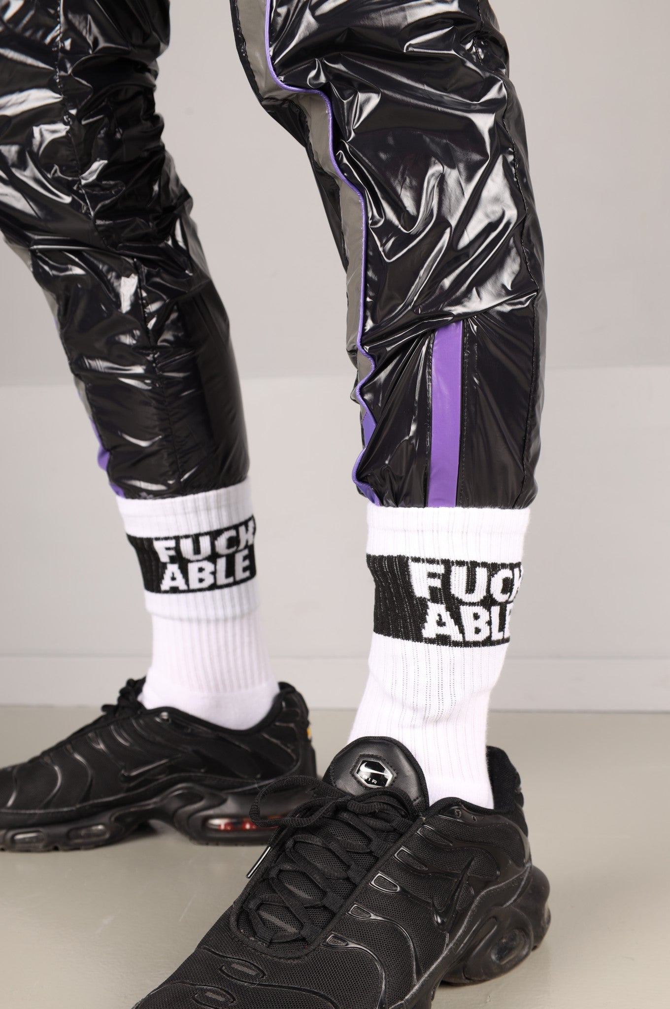 Shiny Nylon FORT Tracksuit Pants - Purple