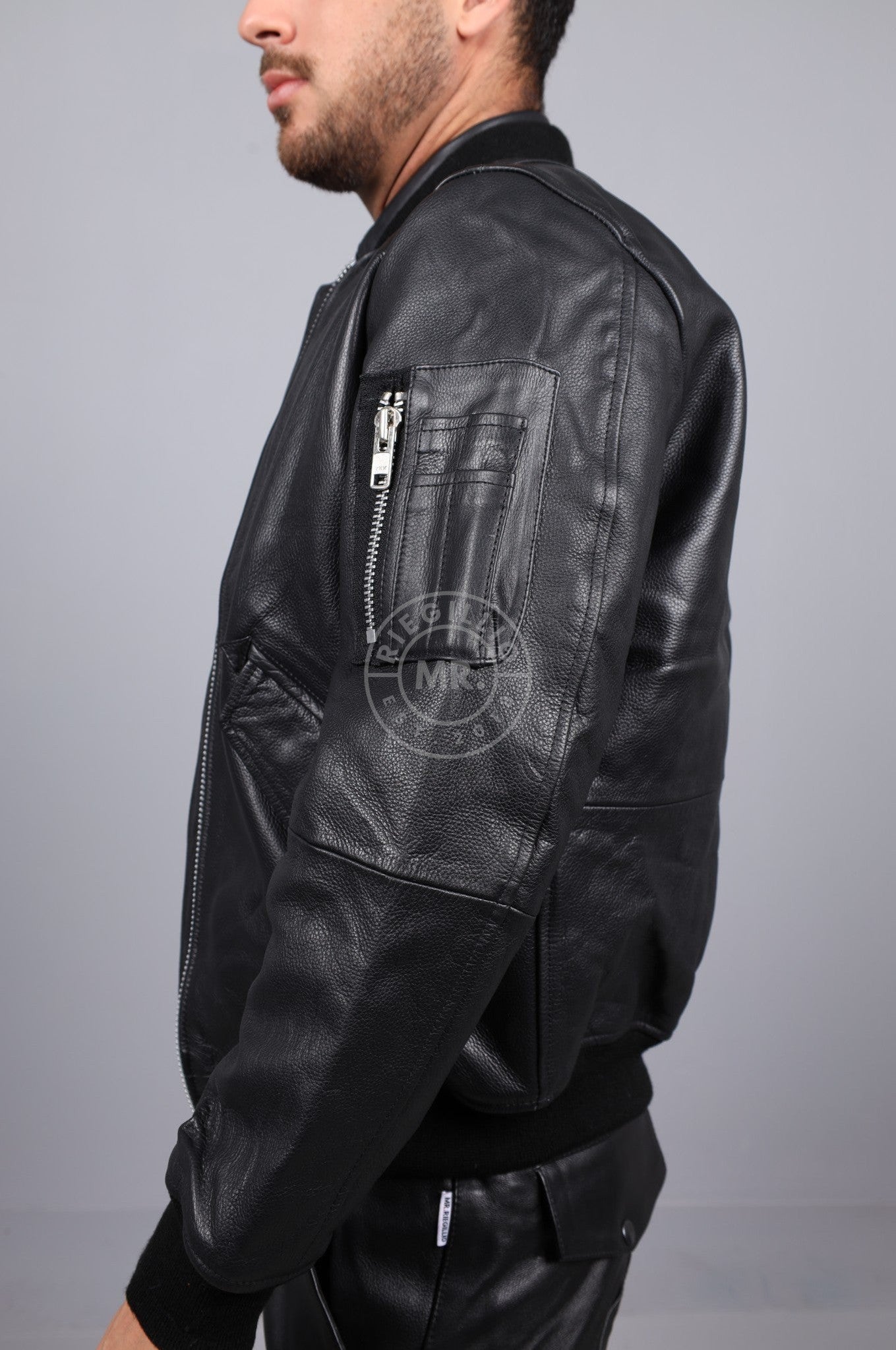 Black Leather Bomber Jacket - Folsom Edition at MR. Riegillio