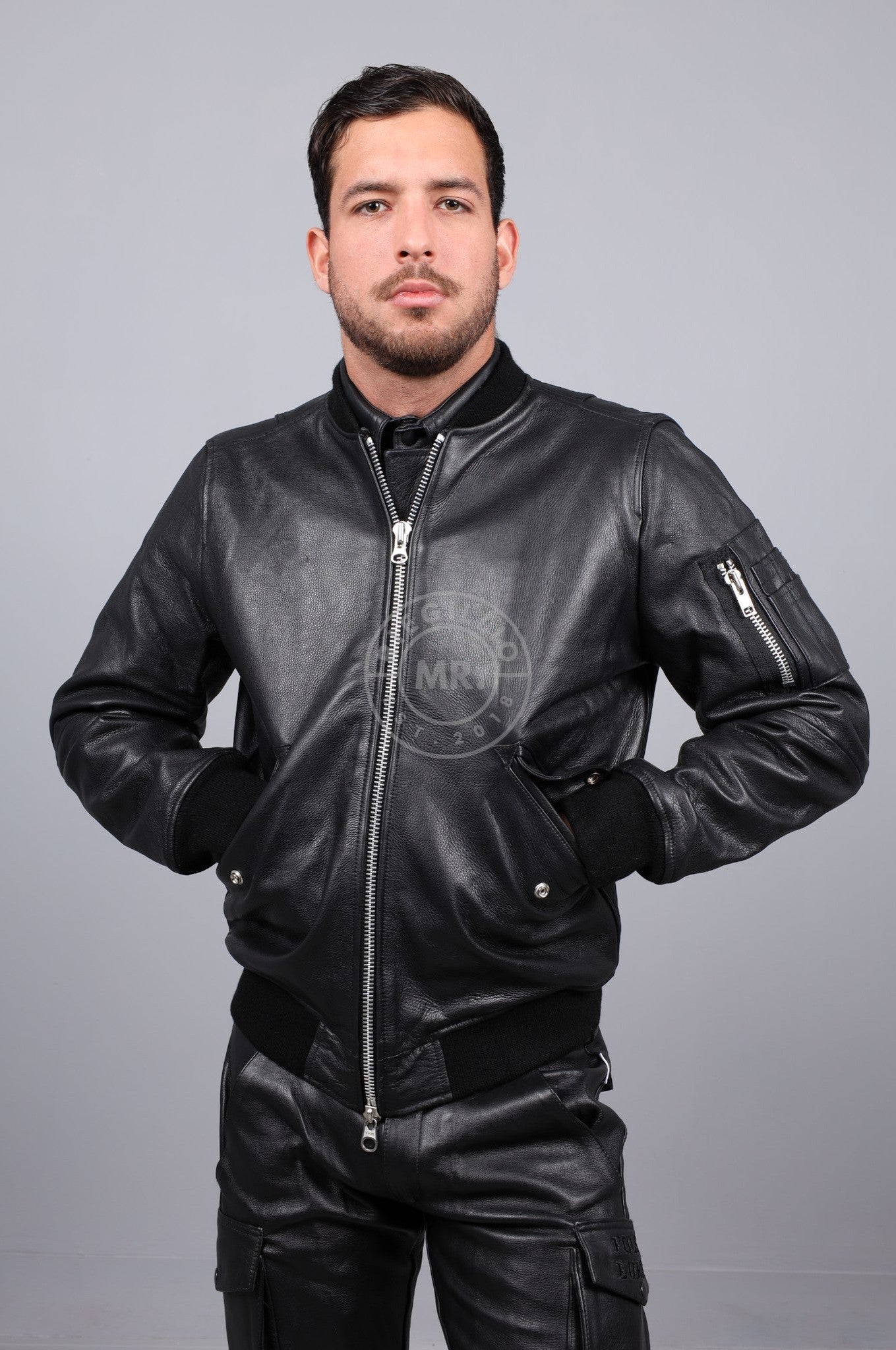 Black Leather Bomber Jacket - Folsom Edition at MR. Riegillio