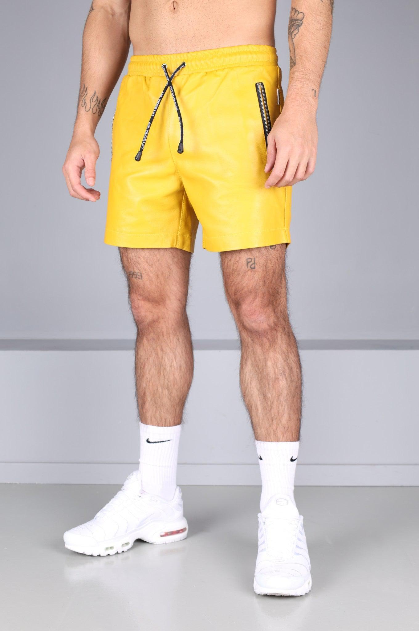 Yellow Leather Track Short at MR. Riegillio